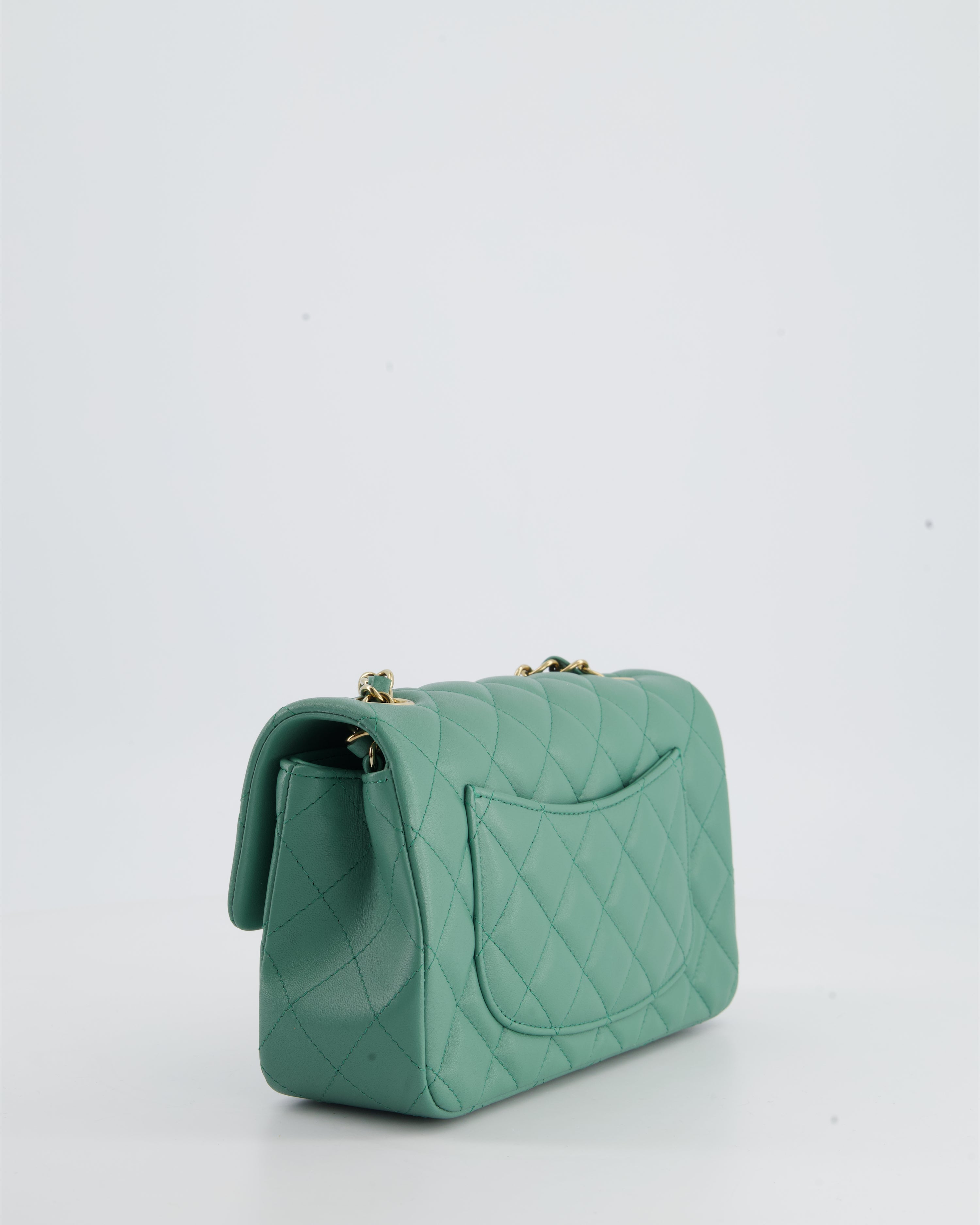 Chanel Green Mini Rectangular Bag in Lambskin Leather with  Champagne Gold Hardware