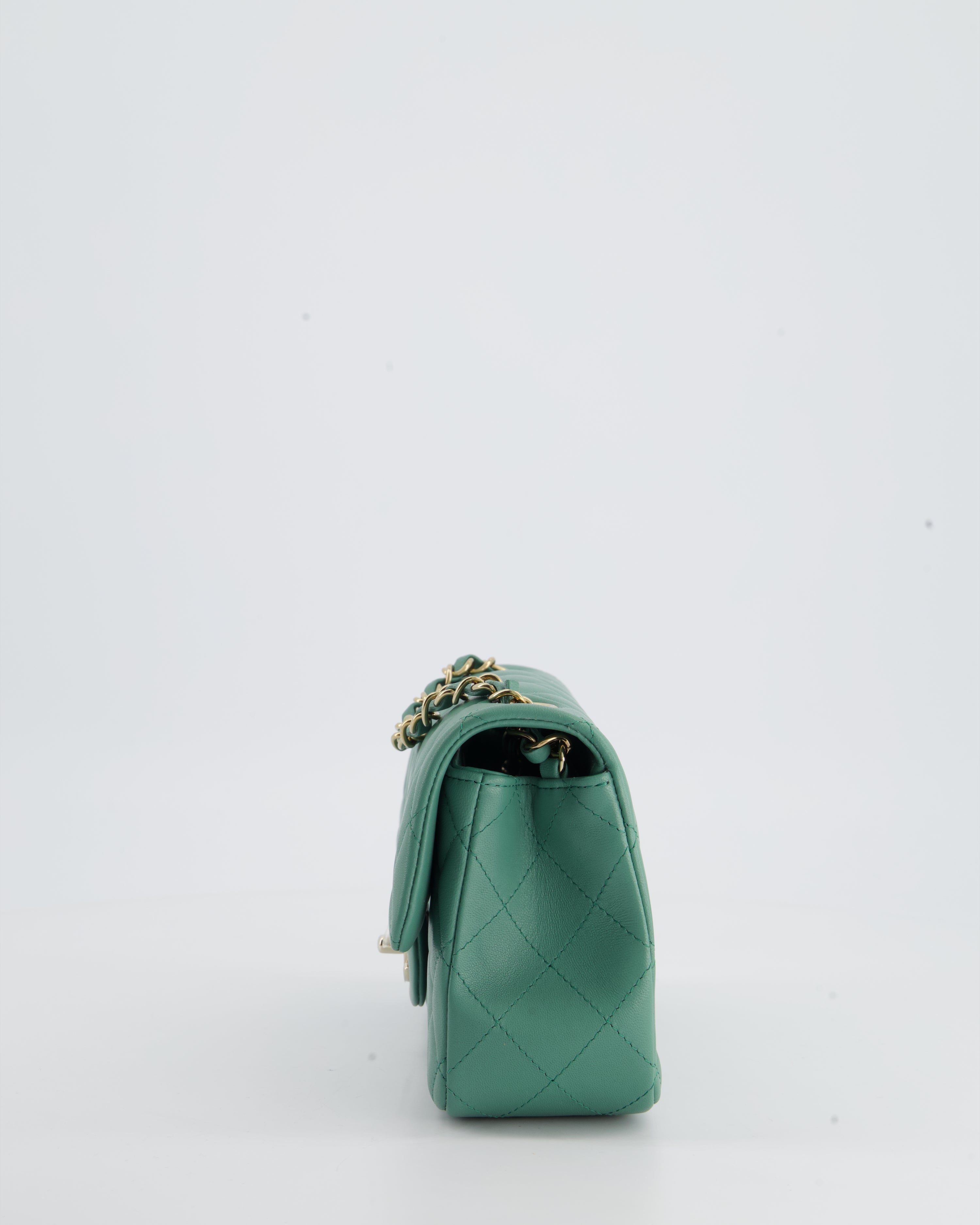 Chanel Green Mini Rectangular Bag in Lambskin Leather with  Champagne Gold Hardware