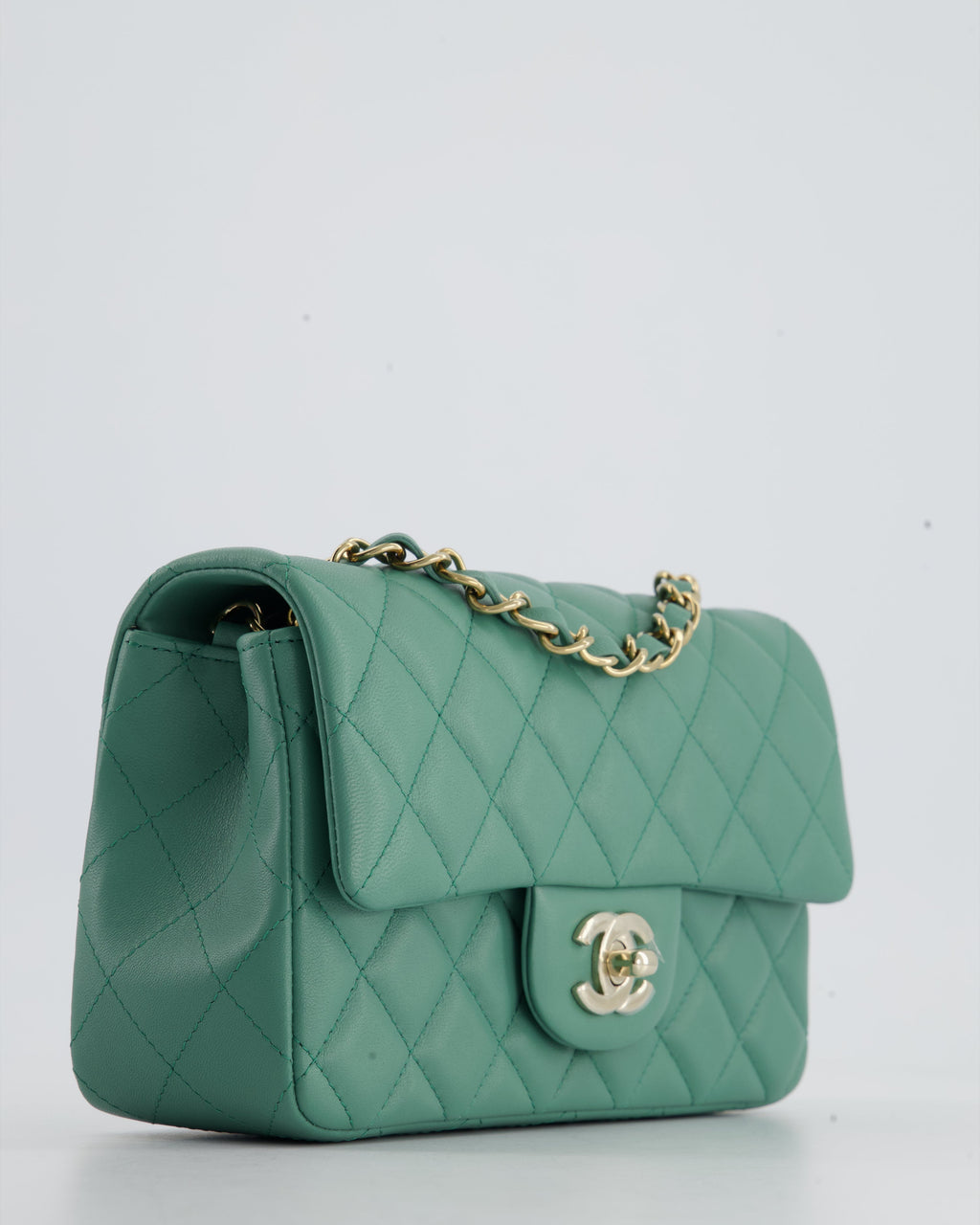 Chanel Green Mini Rectangular Bag in Lambskin Leather with  Champagne Gold Hardware