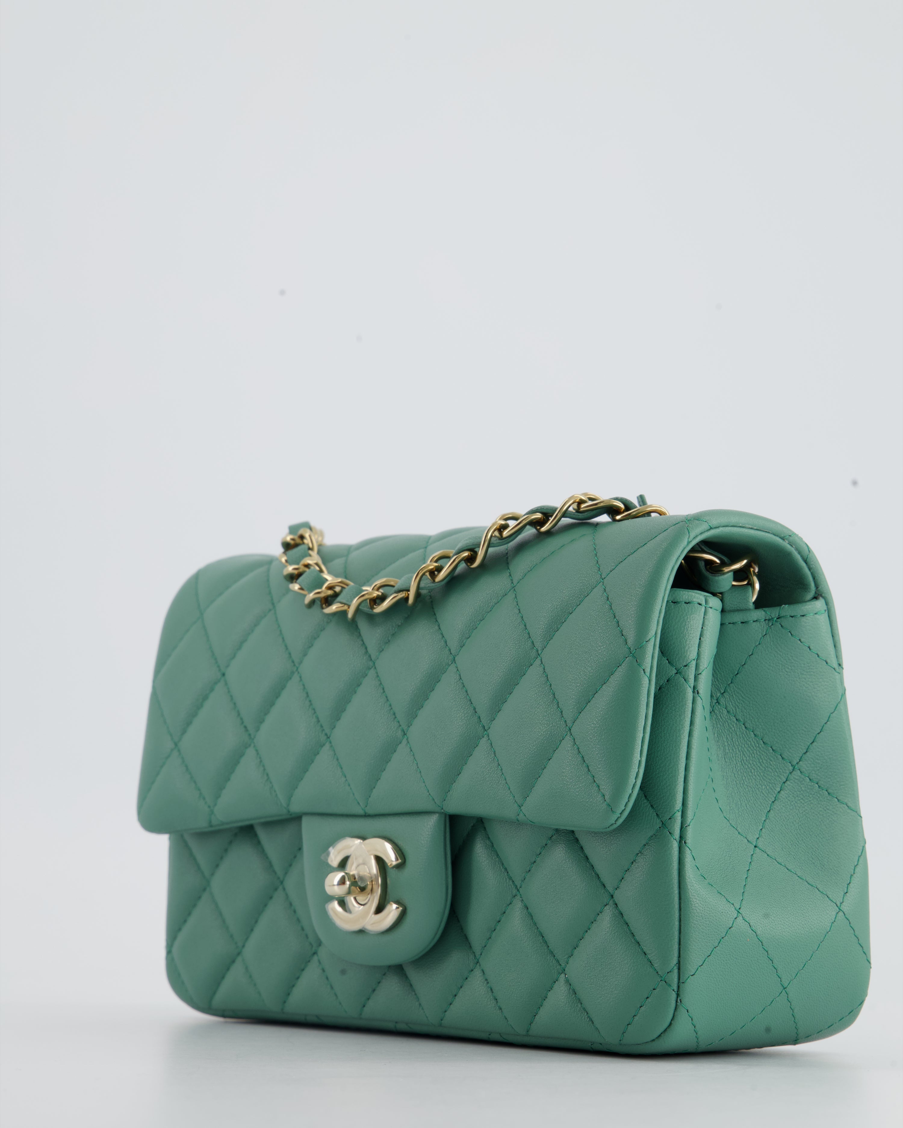 Chanel Green Mini Rectangular Bag in Lambskin Leather with  Champagne Gold Hardware