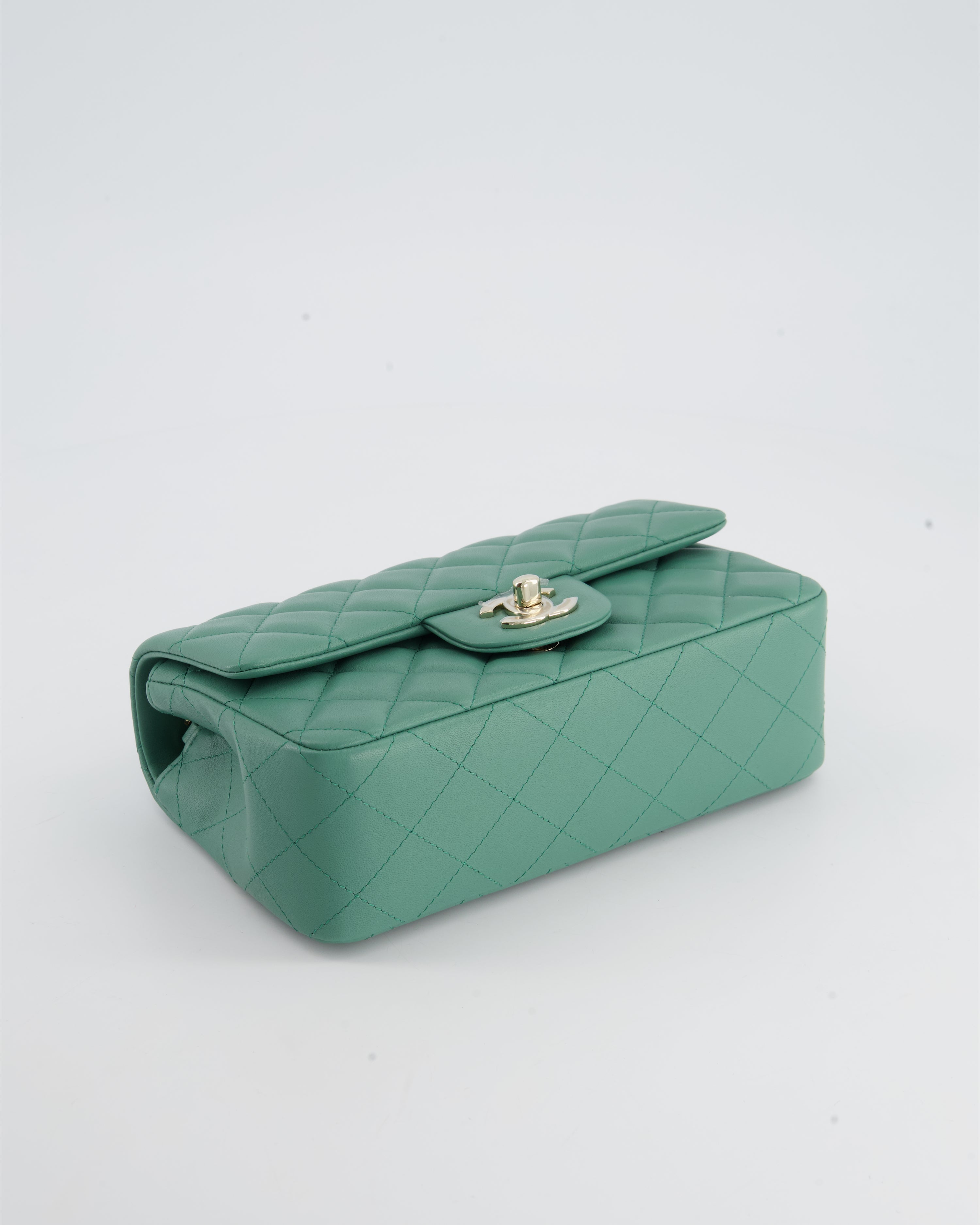 Chanel Green Mini Rectangular Bag in Lambskin Leather with  Champagne Gold Hardware