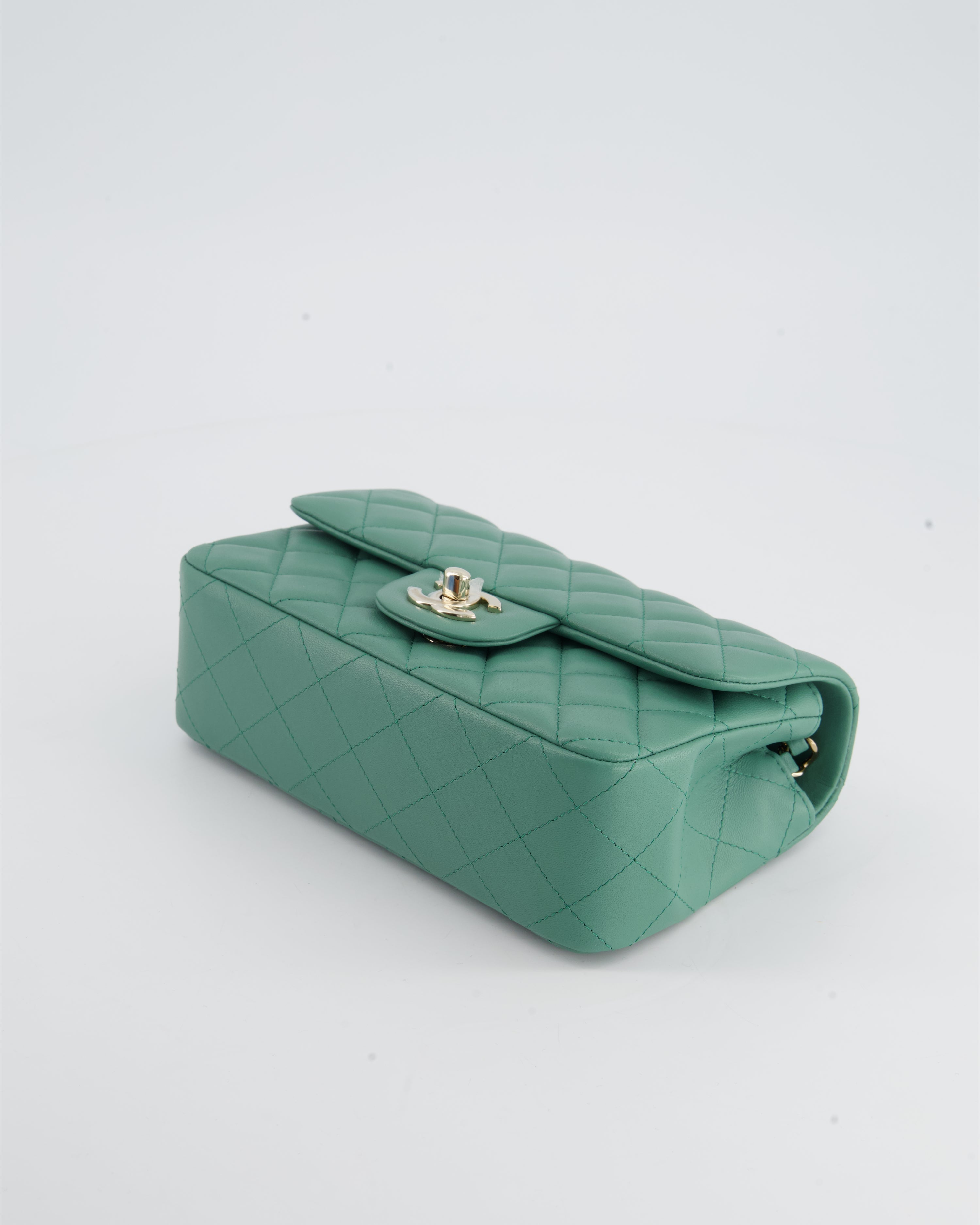 Chanel Green Mini Rectangular Bag in Lambskin Leather with  Champagne Gold Hardware