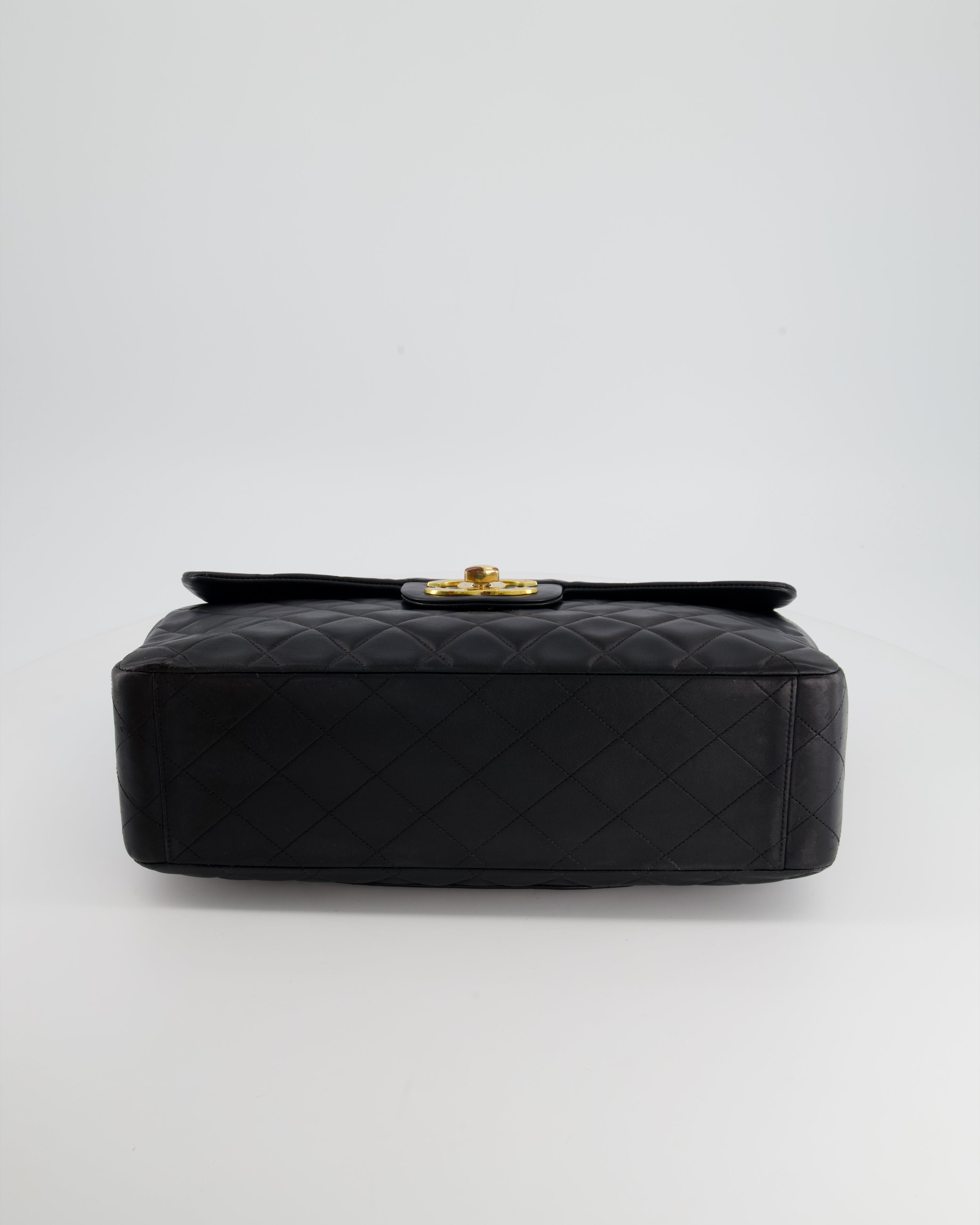 Chanel Navy Vintage Maxi Mademoiselle Single Flap Bag in Lambskin with 24K Gold Hardware