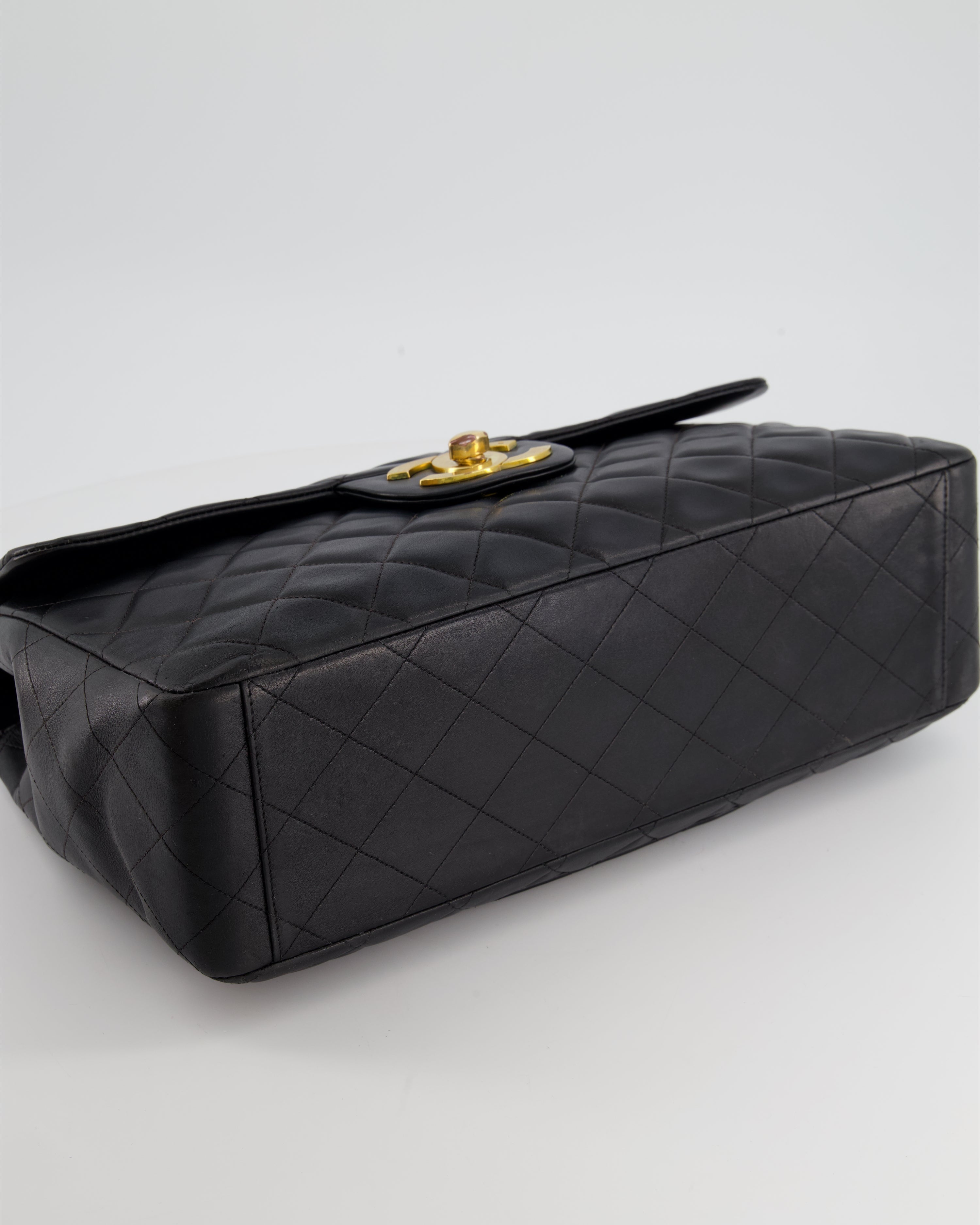 Chanel Navy Vintage Maxi Mademoiselle Single Flap Bag in Lambskin with 24K Gold Hardware