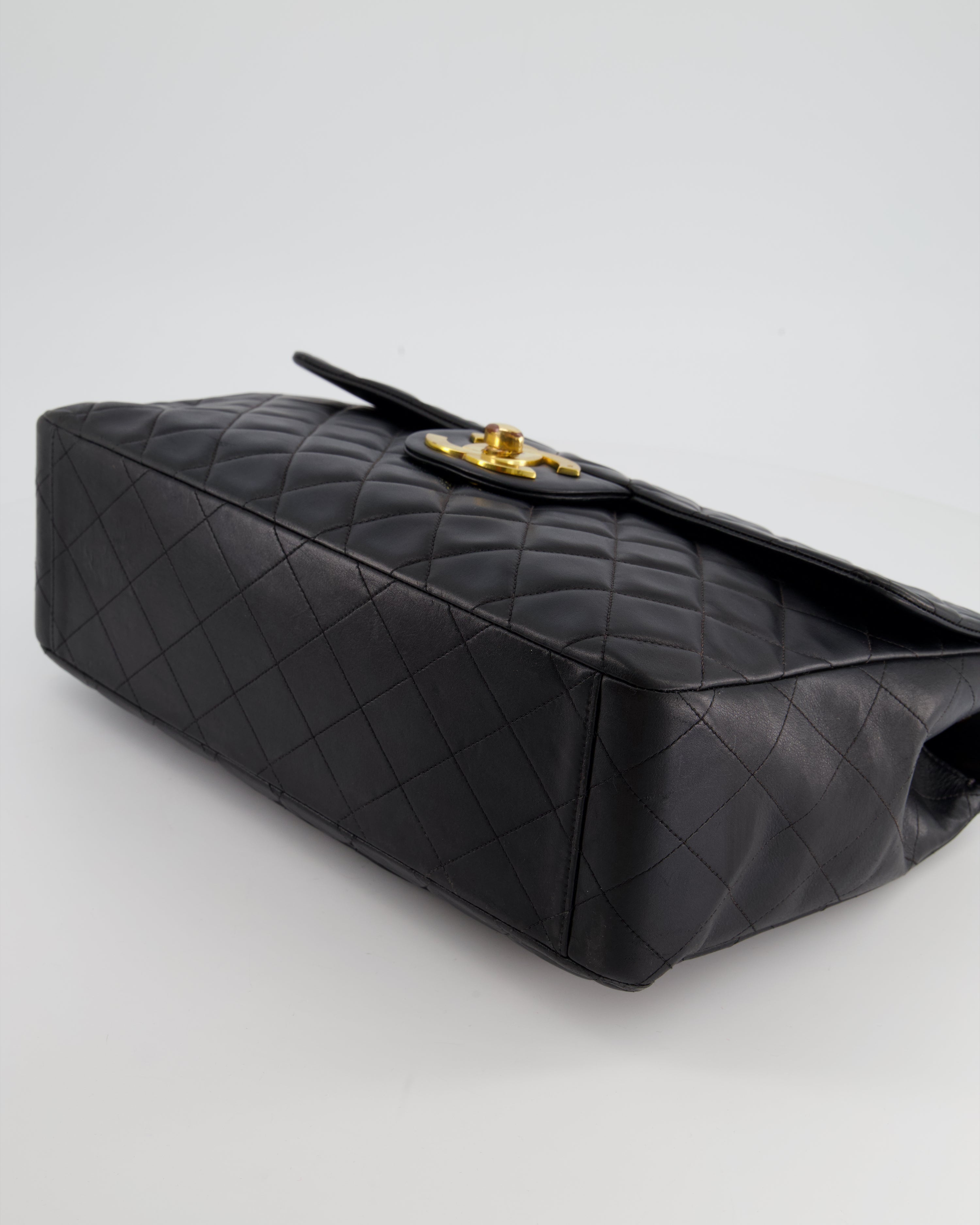 Chanel Navy Vintage Maxi Mademoiselle Single Flap Bag in Lambskin with 24K Gold Hardware