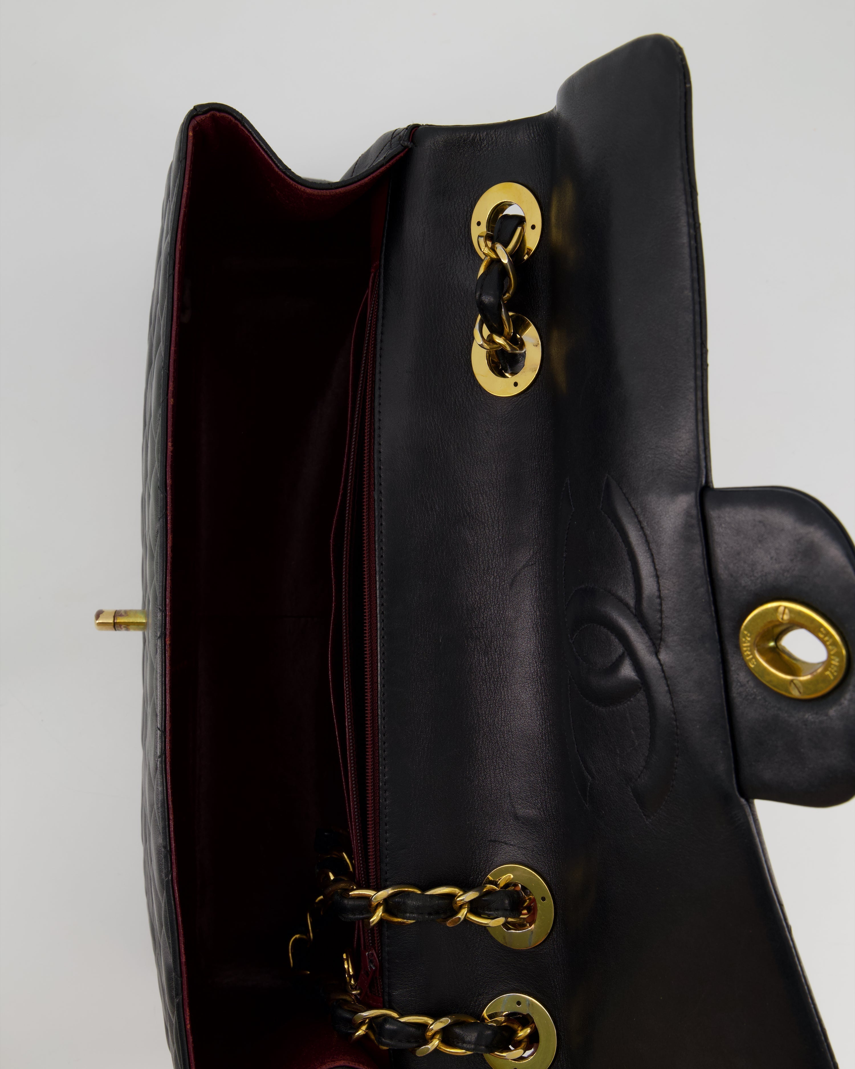 Chanel Navy Vintage Maxi Mademoiselle Single Flap Bag in Lambskin with 24K Gold Hardware