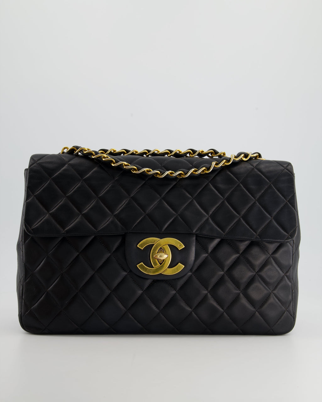 Chanel Navy Vintage Maxi Mademoiselle Single Flap Bag in Lambskin with 24K Gold Hardware