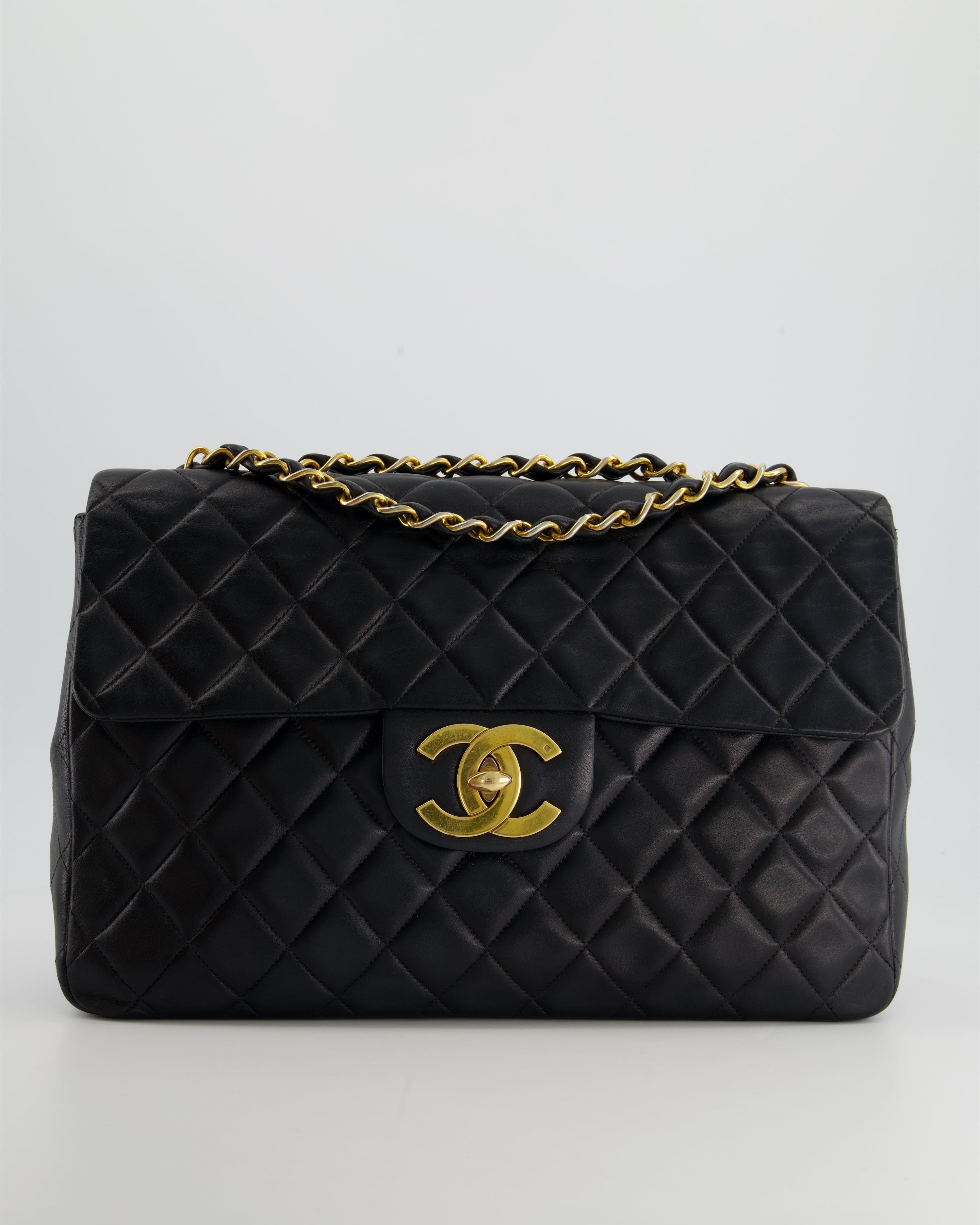 Chanel Navy Vintage Maxi Mademoiselle Single Flap Bag in Lambskin with 24K Gold Hardware