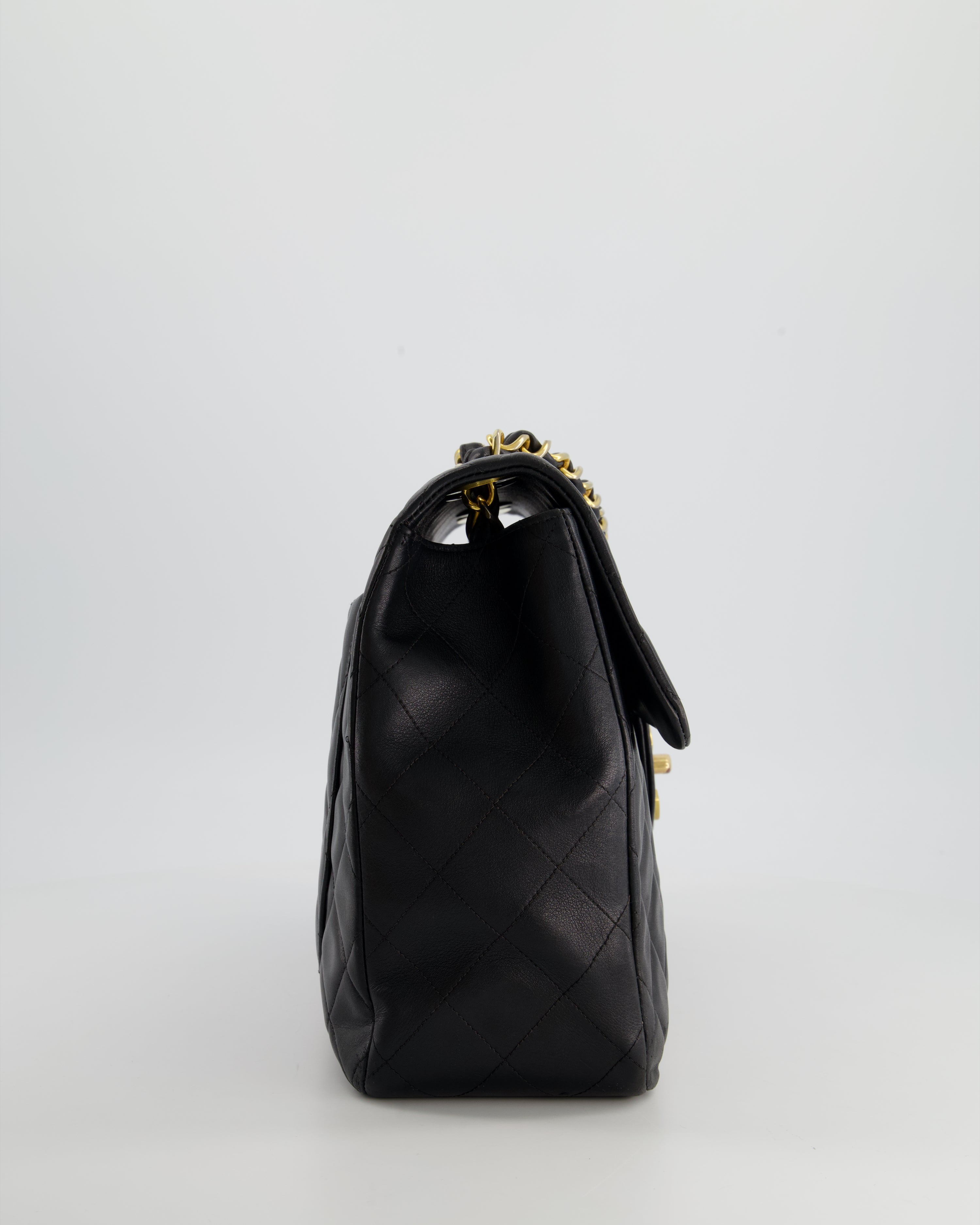 Chanel Navy Vintage Maxi Mademoiselle Single Flap Bag in Lambskin with 24K Gold Hardware