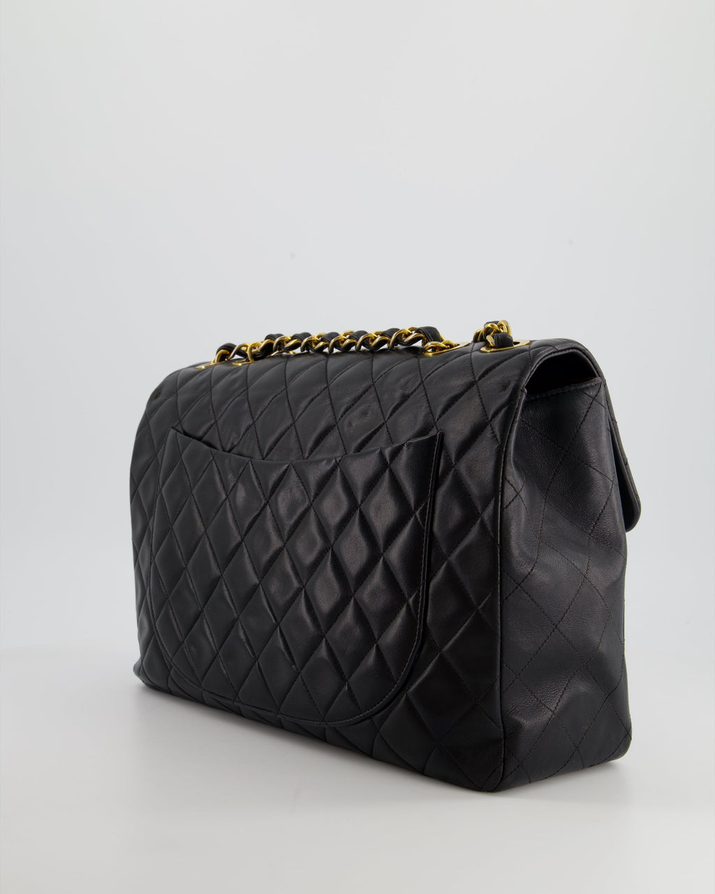 Chanel Navy Vintage Maxi Mademoiselle Single Flap Bag in Lambskin with 24K Gold Hardware