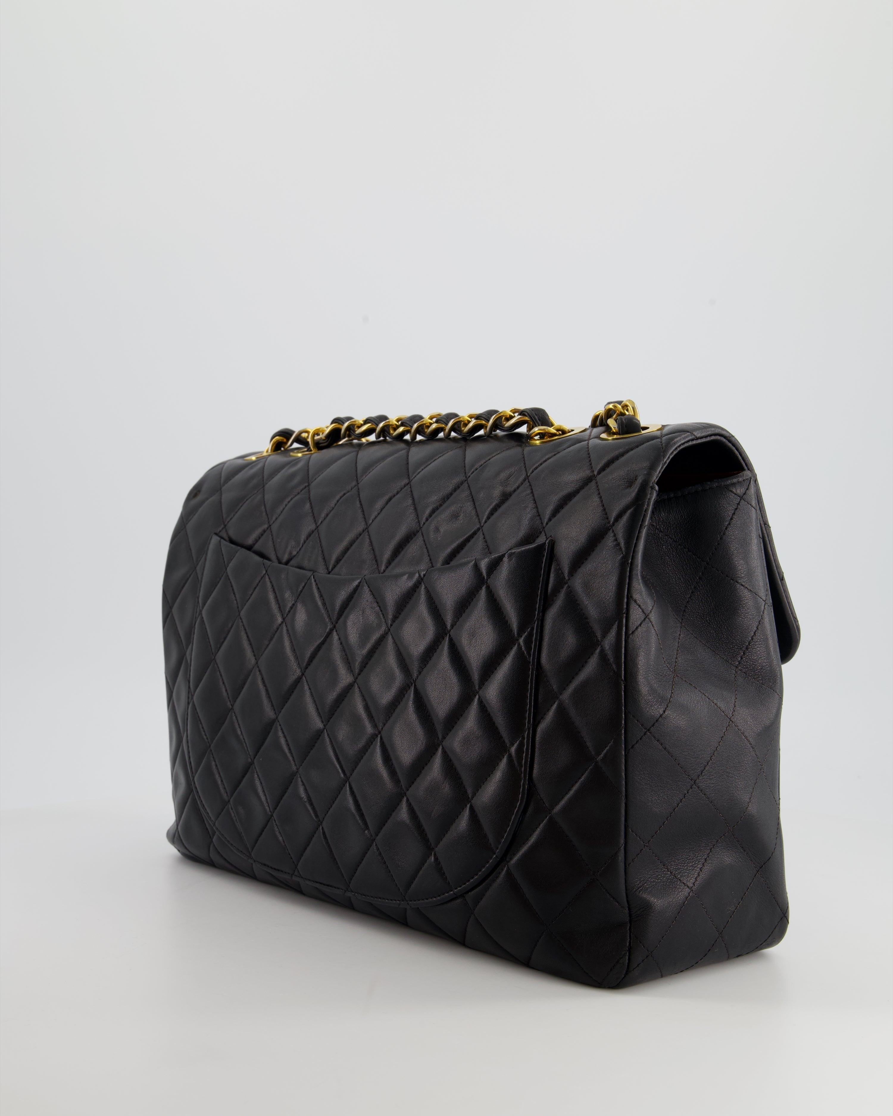 Chanel Navy Vintage Maxi Mademoiselle Single Flap Bag in Lambskin with 24K Gold Hardware