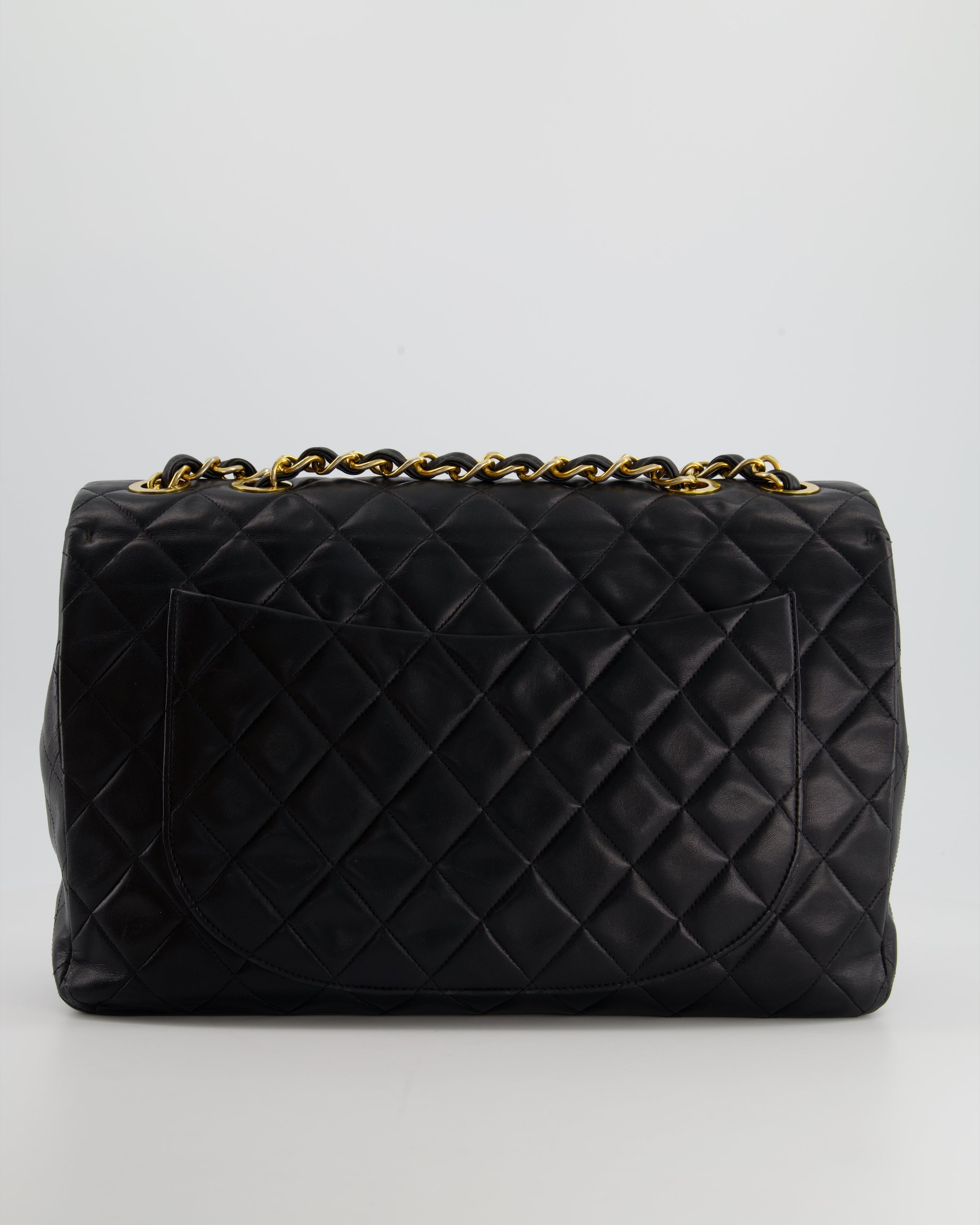 Chanel Navy Vintage Maxi Mademoiselle Single Flap Bag in Lambskin with 24K Gold Hardware