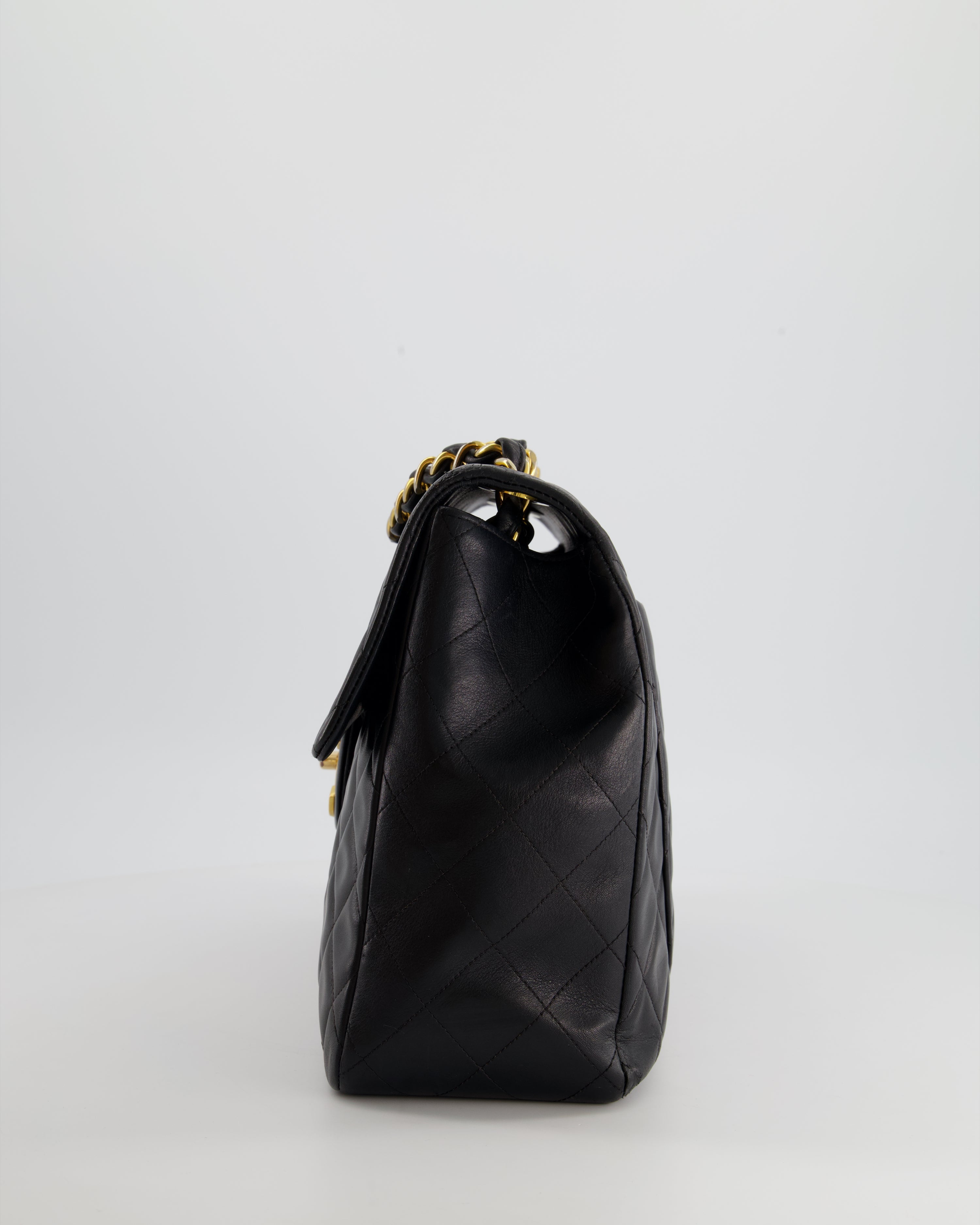 Chanel Navy Vintage Maxi Mademoiselle Single Flap Bag in Lambskin with 24K Gold Hardware