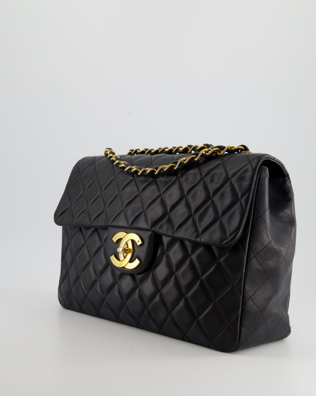 Chanel Navy Vintage Maxi Mademoiselle Single Flap Bag in Lambskin with 24K Gold Hardware