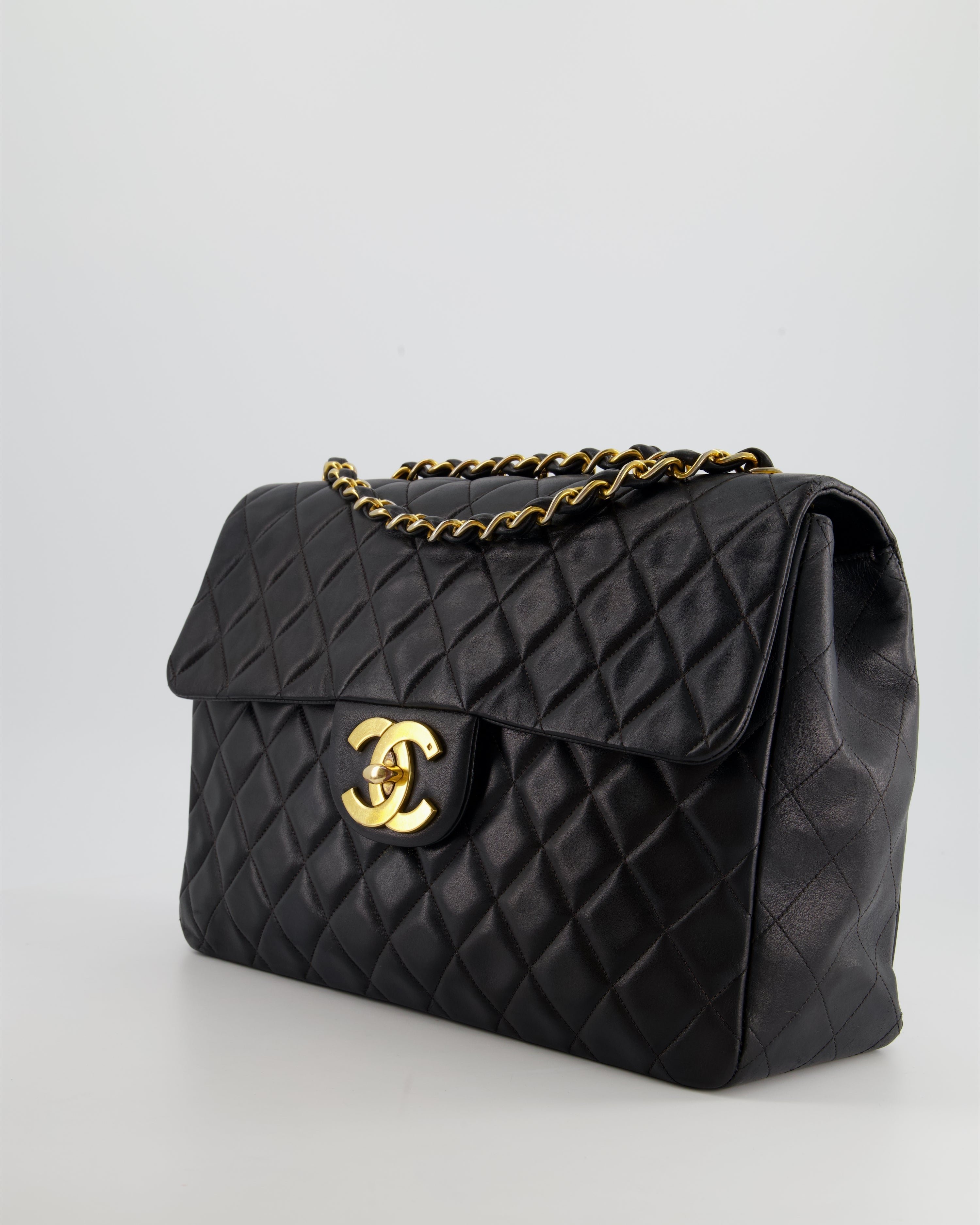 Chanel Navy Vintage Maxi Mademoiselle Single Flap Bag in Lambskin with 24K Gold Hardware
