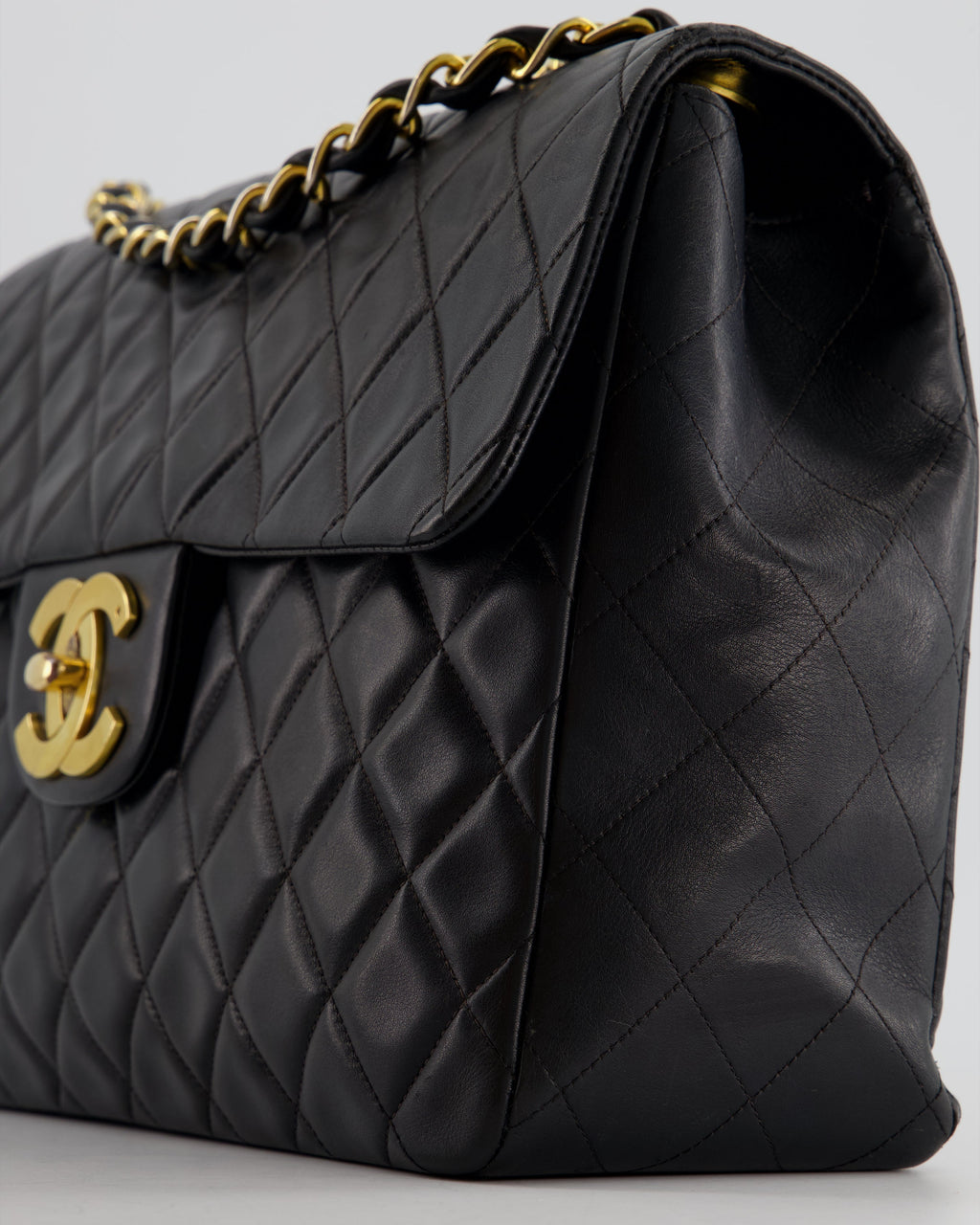 Chanel Navy Vintage Maxi Mademoiselle Single Flap Bag in Lambskin with 24K Gold Hardware