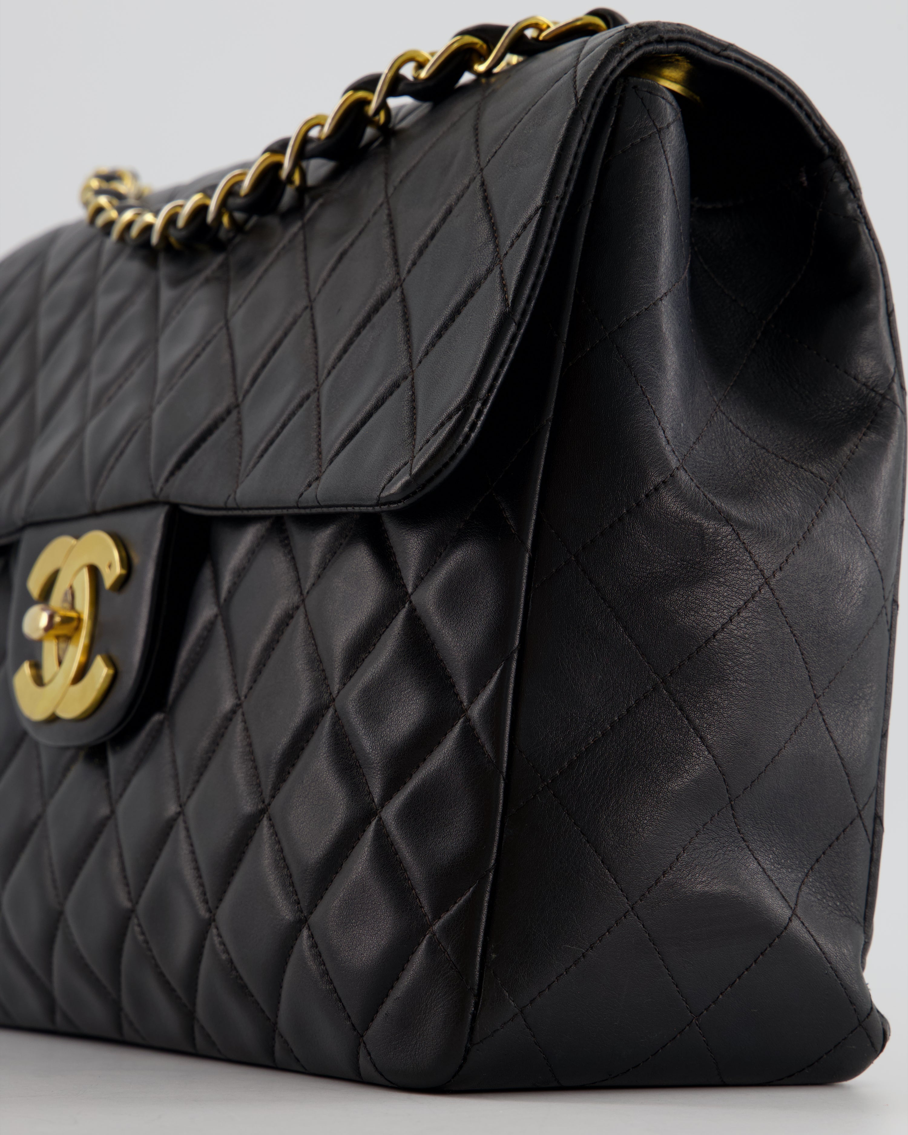 Chanel Navy Vintage Maxi Mademoiselle Single Flap Bag in Lambskin with 24K Gold Hardware