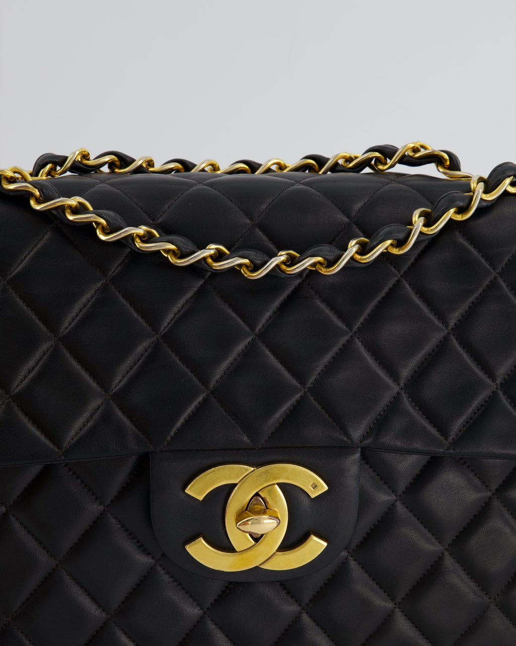 Chanel Navy Vintage Maxi Mademoiselle Single Flap Bag in Lambskin with 24K Gold Hardware