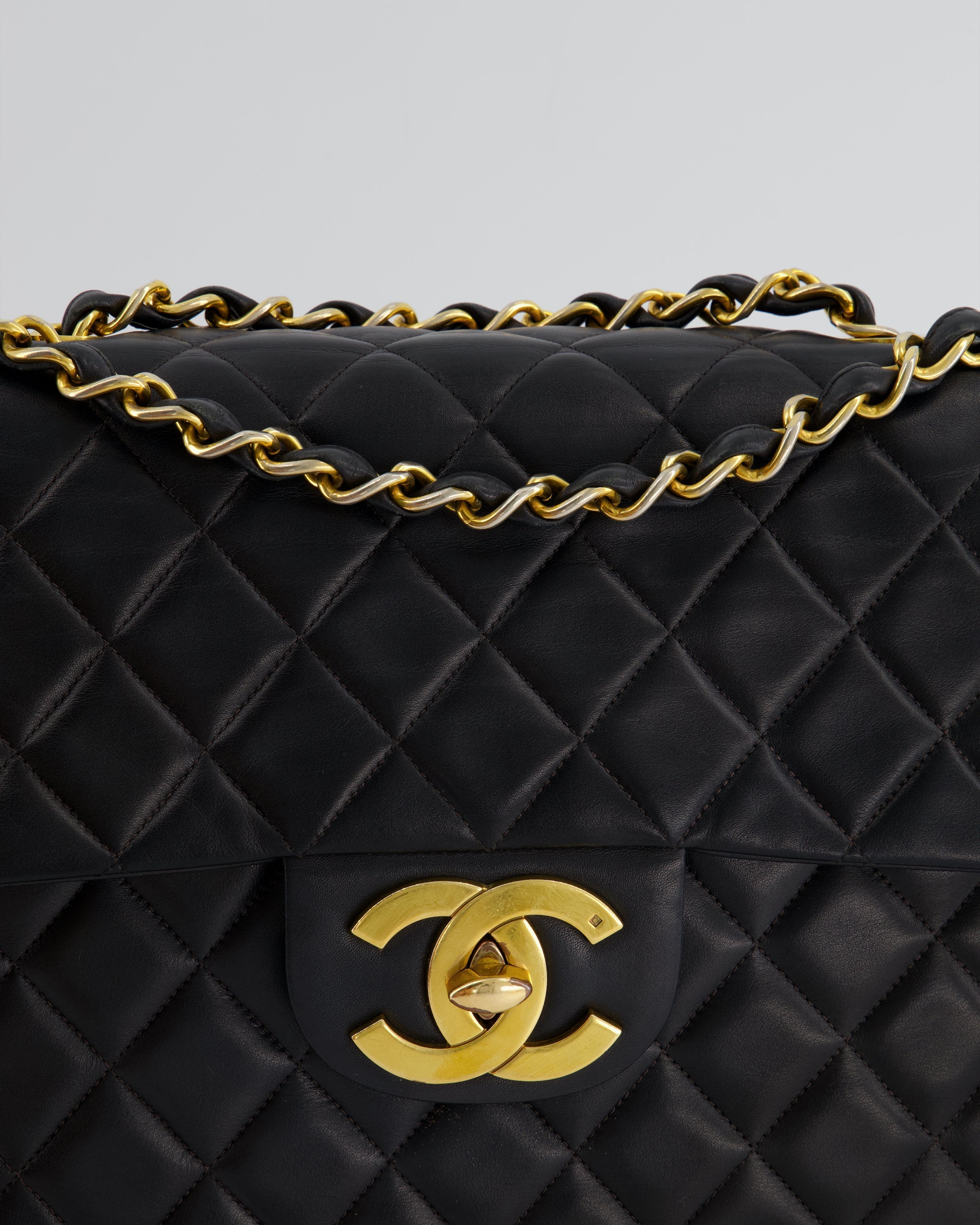 Chanel Navy Vintage Maxi Mademoiselle Single Flap Bag in Lambskin with 24K Gold Hardware