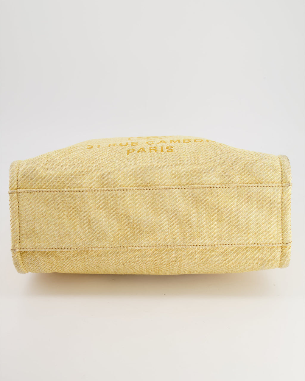 Chanel Yellow Raffia Small Deauville Tote Bag with Silver Hardware