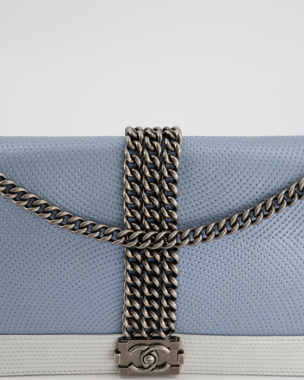 Chanel Metallic Baby Blue with Chain Detail Rock Boy Bag with Gunmetal Hardware Bag