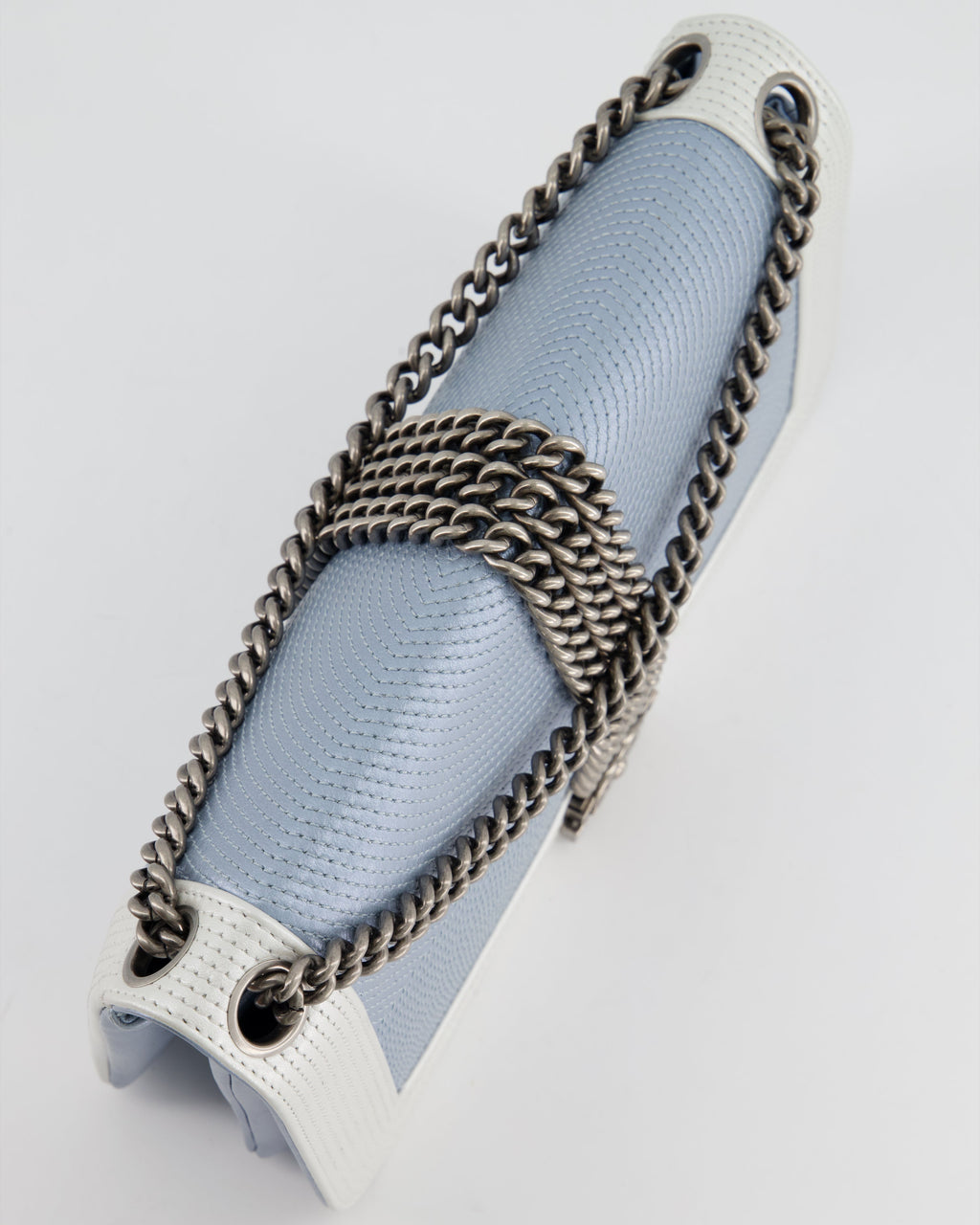 Chanel Metallic Baby Blue with Chain Detail Rock Boy Bag with Gunmetal Hardware Bag
