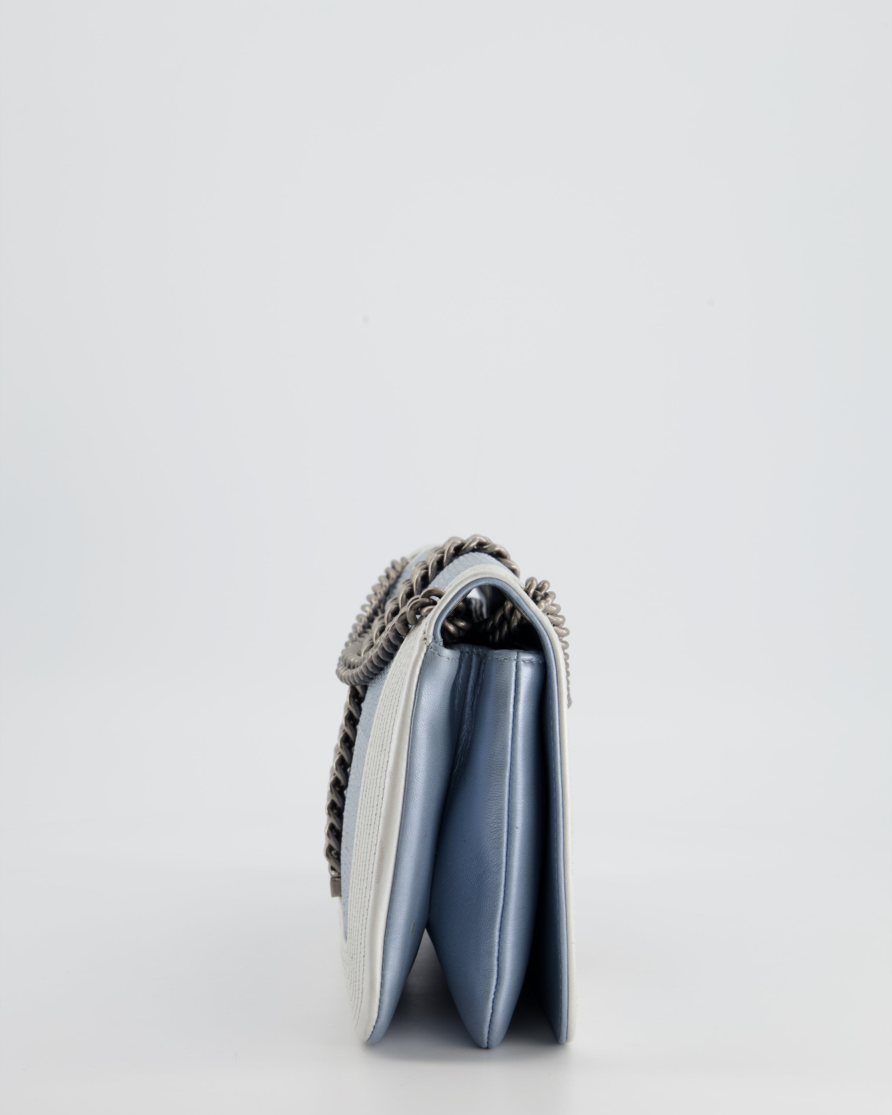 Chanel Metallic Baby Blue with Chain Detail Rock Boy Bag with Gunmetal Hardware Bag