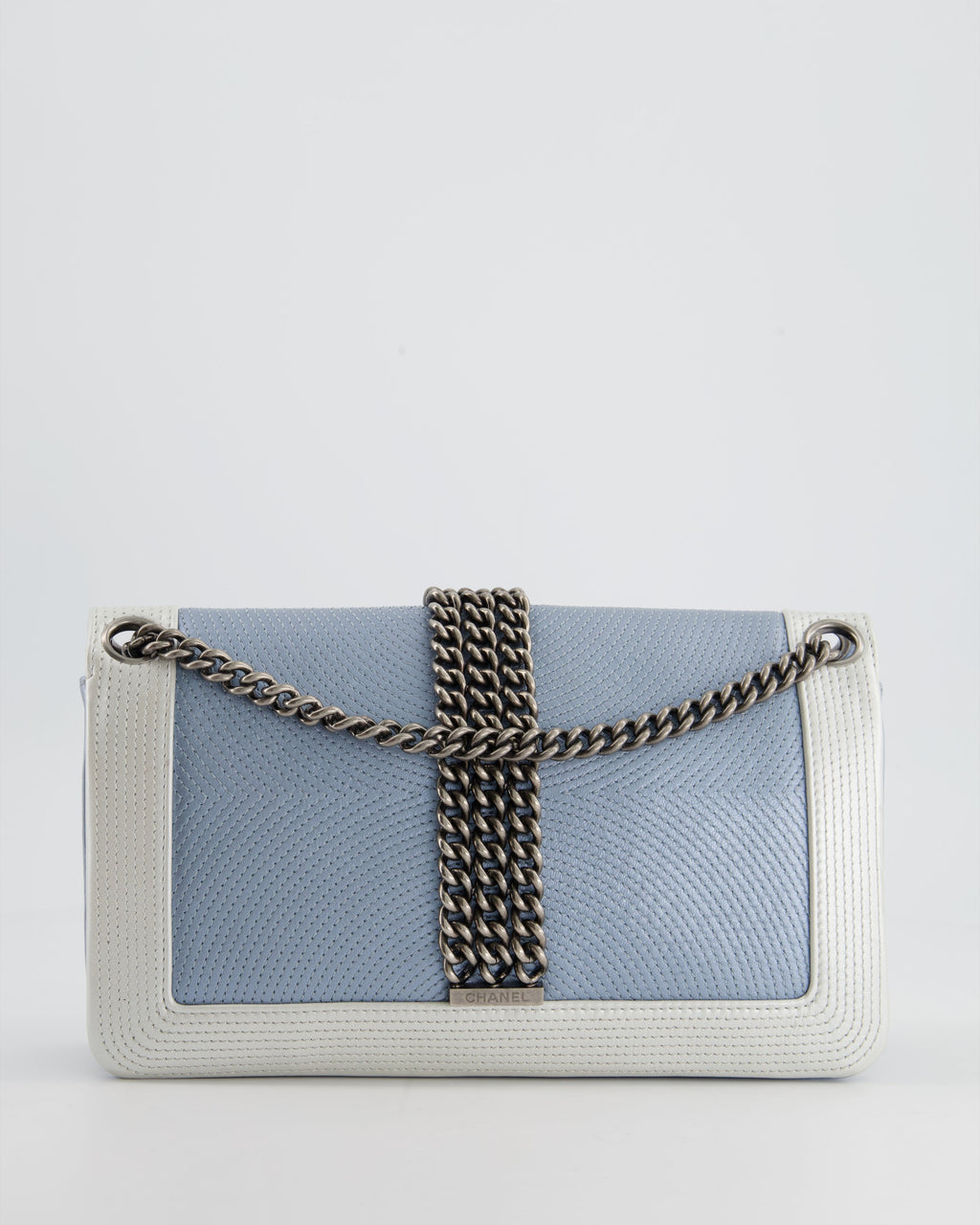 Chanel Metallic Baby Blue with Chain Detail Rock Boy Bag with Gunmetal Hardware Bag