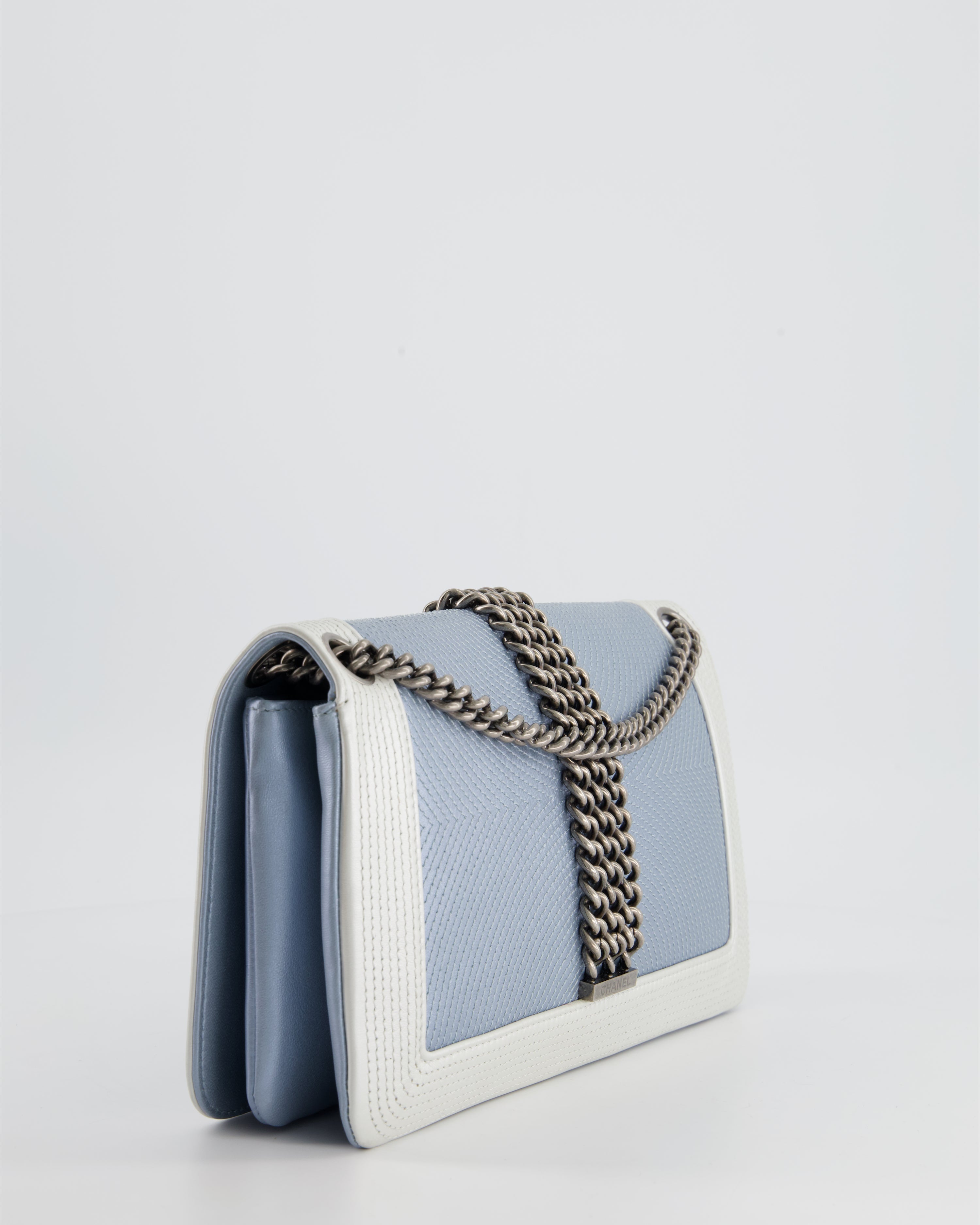Chanel Metallic Baby Blue with Chain Detail Rock Boy Bag with Gunmetal Hardware Bag