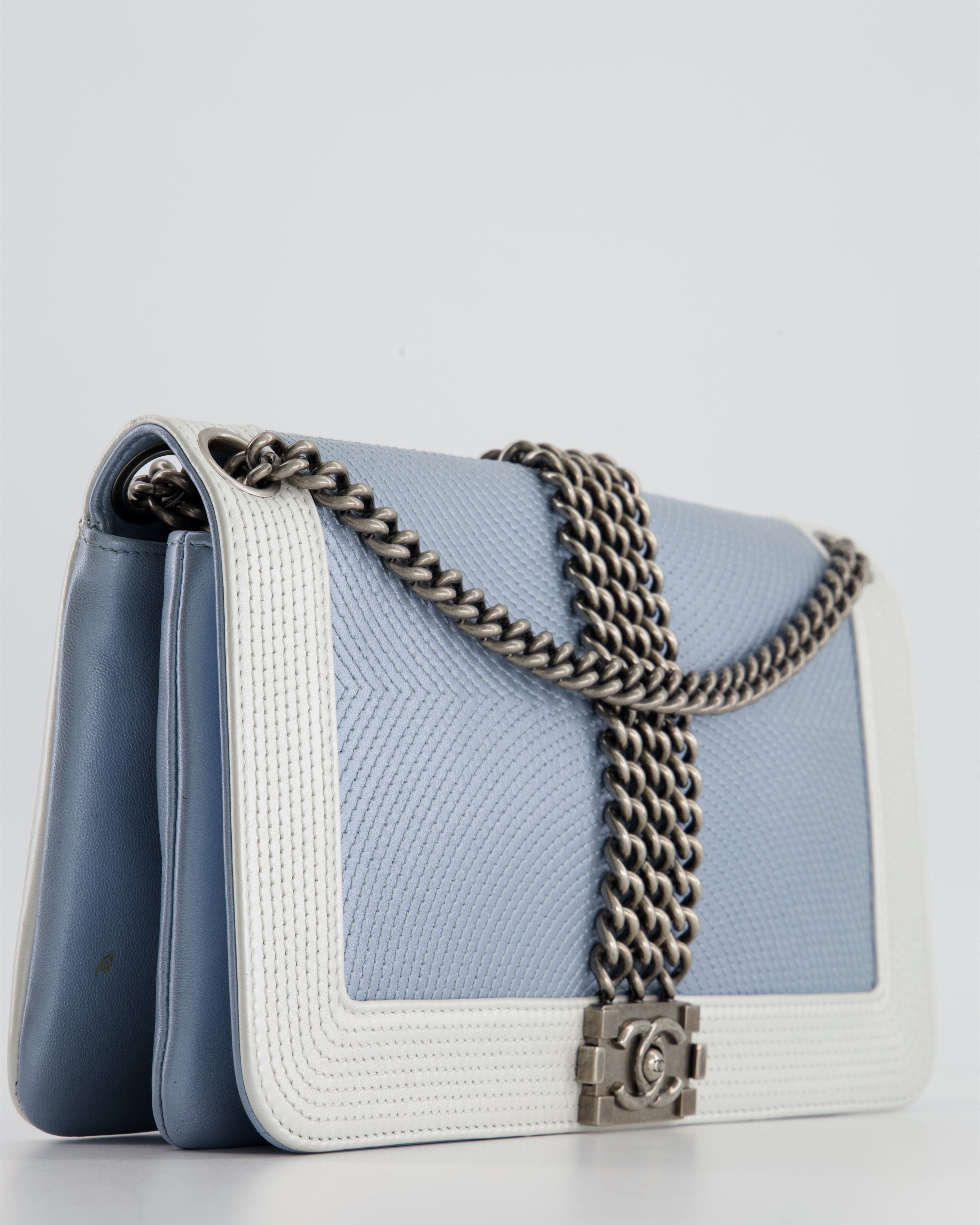 Chanel Metallic Baby Blue with Chain Detail Rock Boy Bag with Gunmetal Hardware Bag