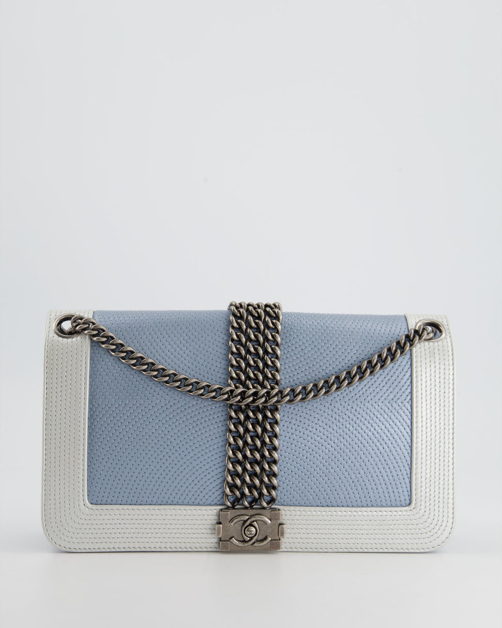 Chanel Metallic Baby Blue with Chain Detail Rock Boy Bag with Gunmetal Hardware Bag