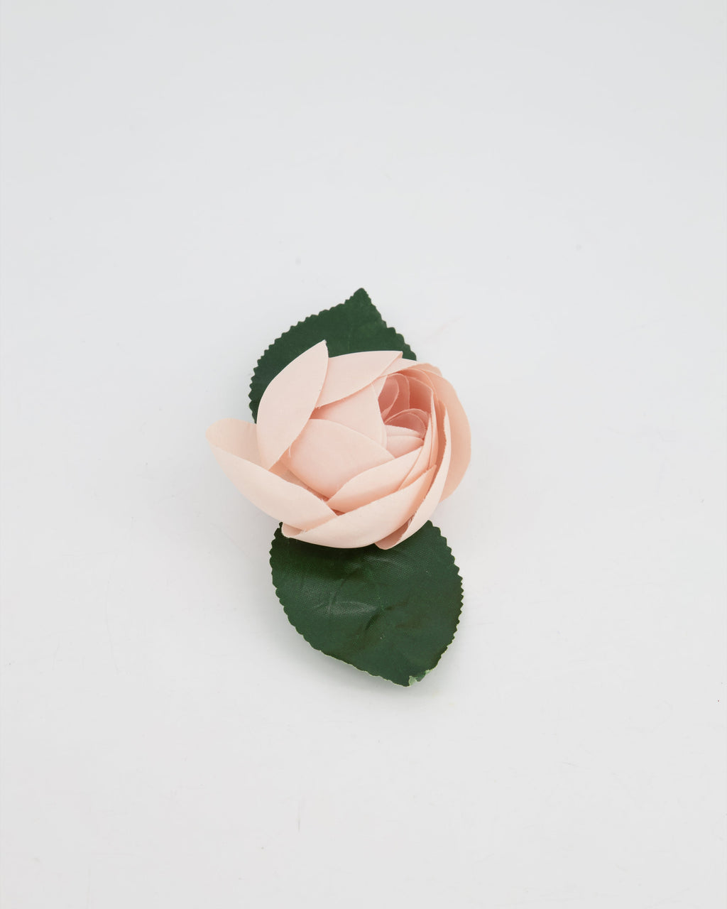 Chanel Pink Silk Rose Brooch with Leaf Details