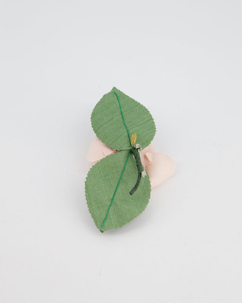 Chanel Pink Silk Rose Brooch with Leaf Details