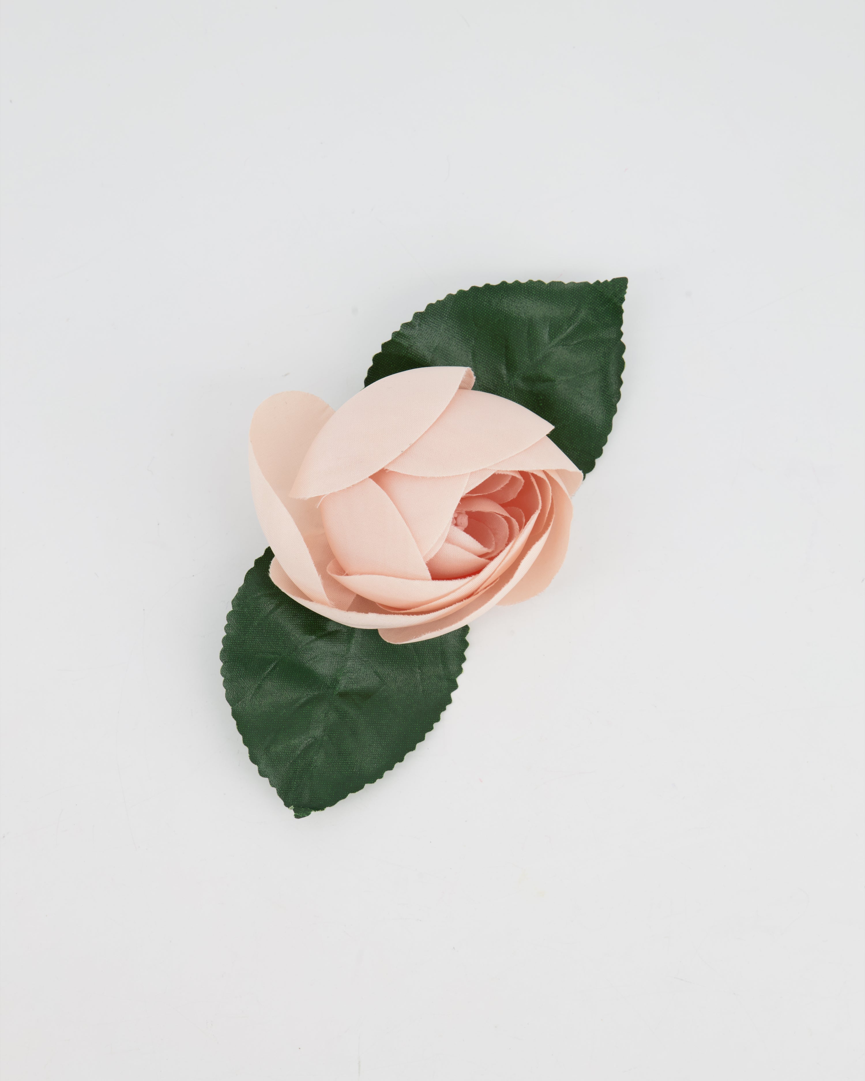 Chanel Pink Silk Rose Brooch with Leaf Details