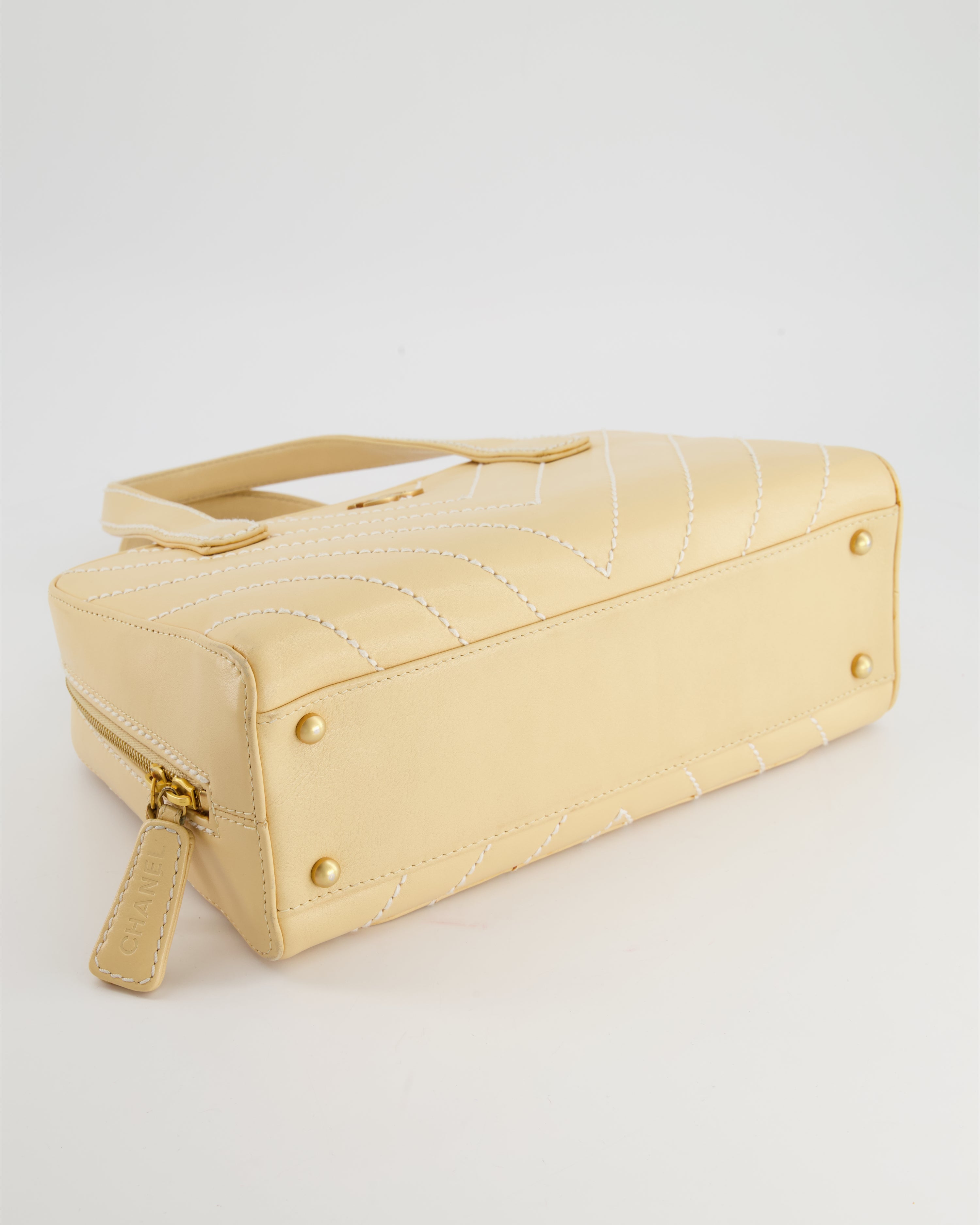 Chanel Pastel Yellow Bowling Bag in Calfskin Leather with Brushed Gold Hardware