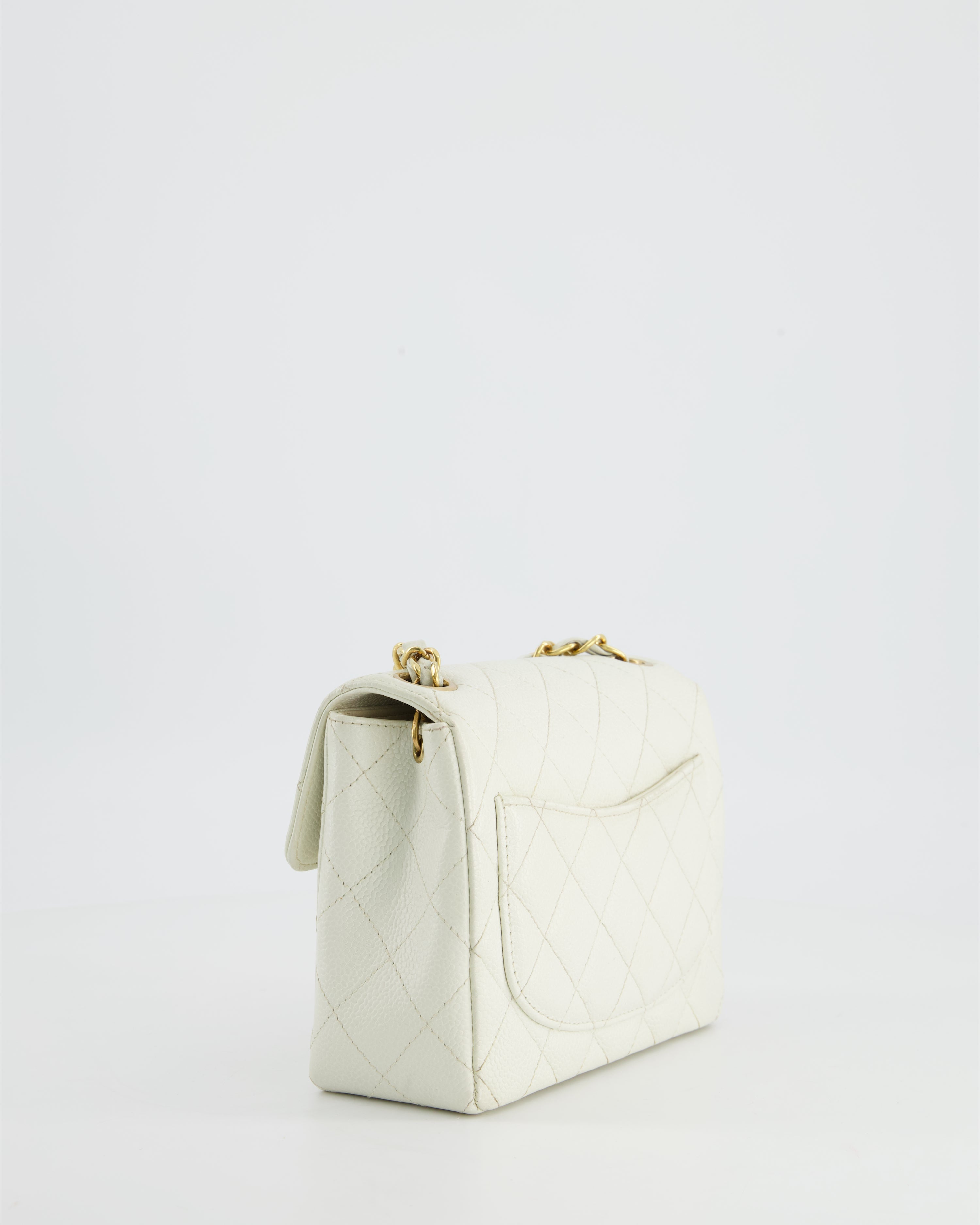Chanel Vintage White Caviar Mini Square Flap Bag with 24K Gold Hardware