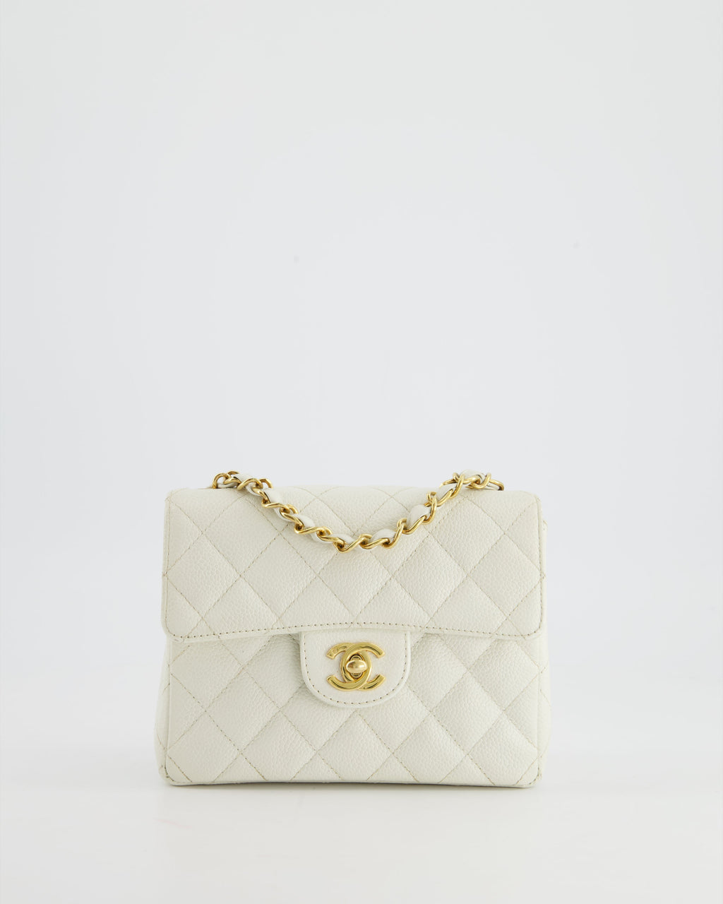 Chanel Vintage White Caviar Mini Square Flap Bag with 24K Gold Hardware