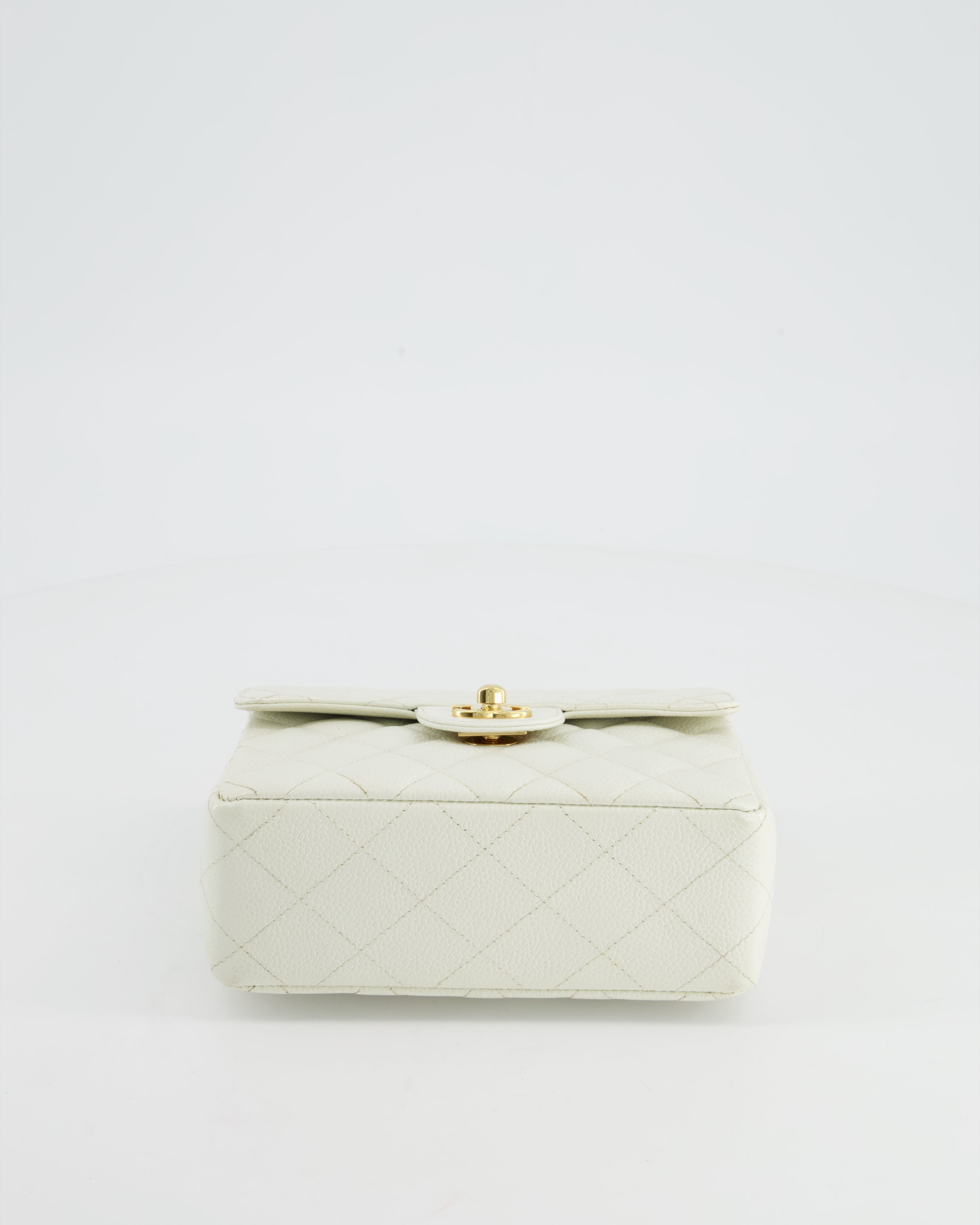 Chanel Vintage White Caviar Mini Square Flap Bag with 24K Gold Hardware