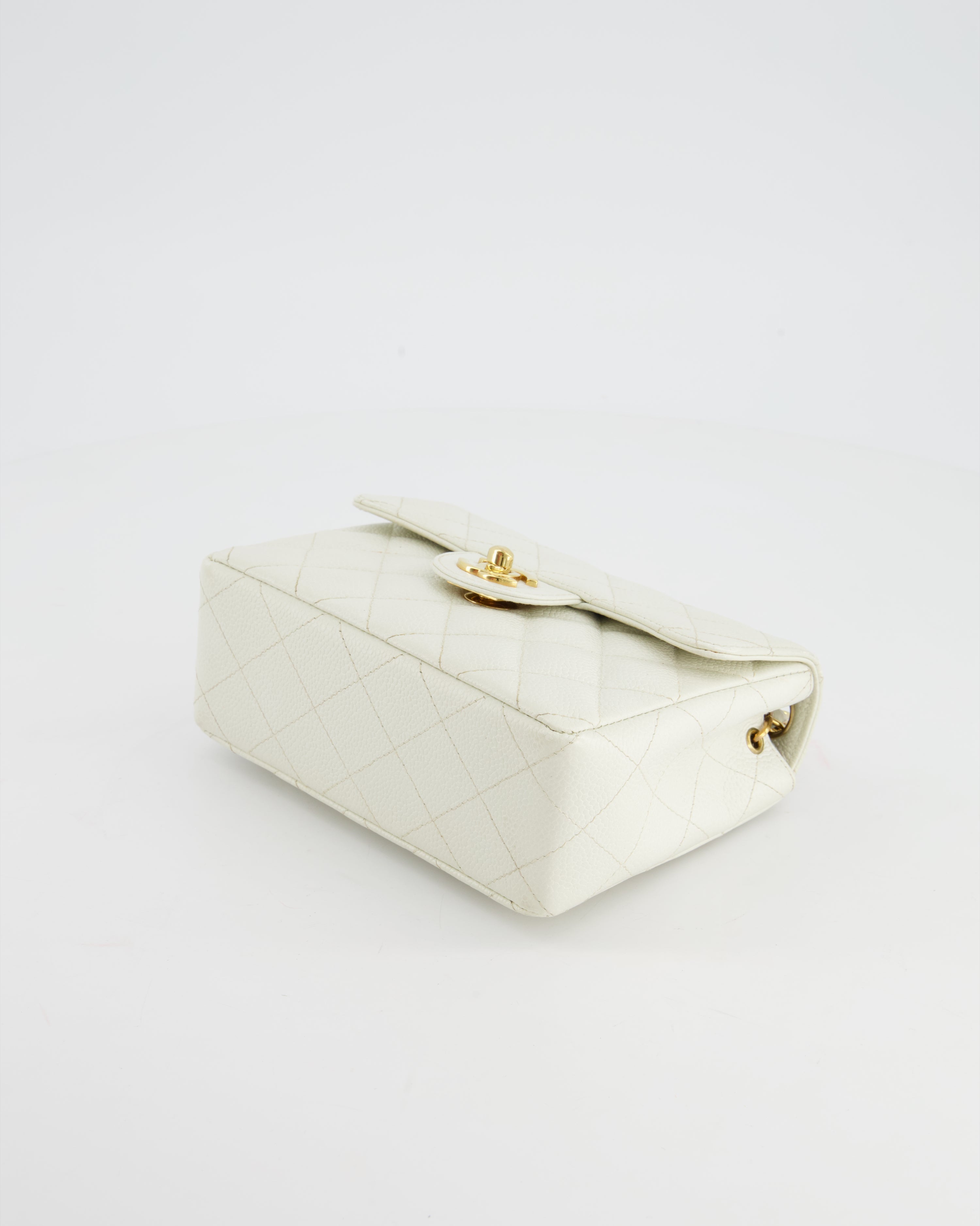 Chanel Vintage White Caviar Mini Square Flap Bag with 24K Gold Hardware