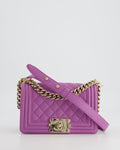 Chanel Purple Small Boy Bag in Lambskin Leather with Champagne Gold Hardware