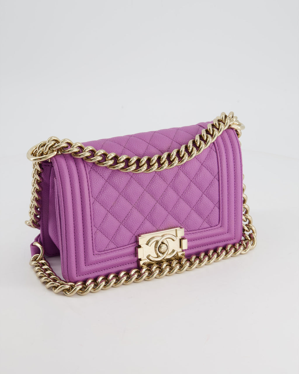Chanel Purple Small Boy Bag in Lambskin Leather with Champagne Gold Hardware
