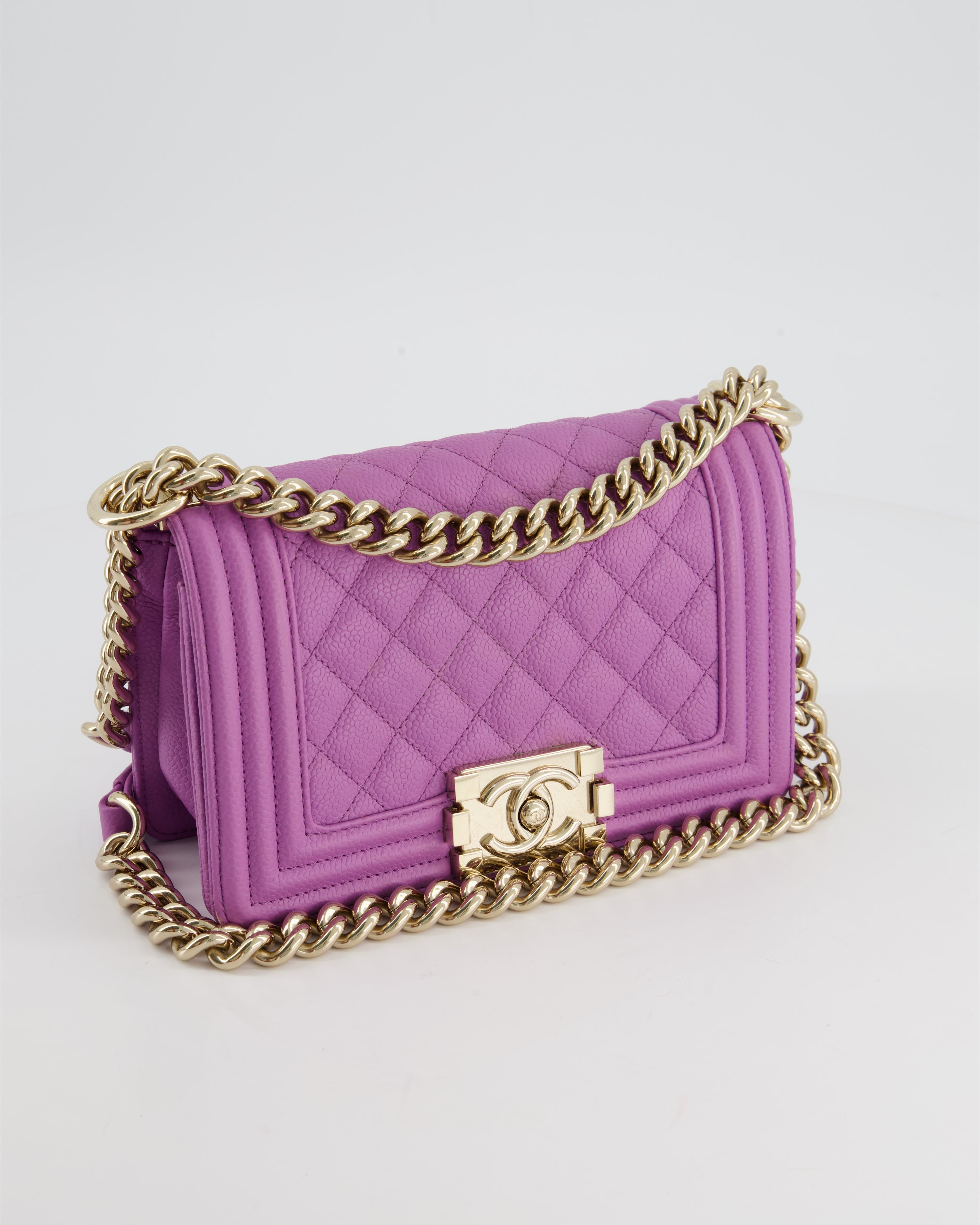 Chanel Purple Small Boy Bag in Lambskin Leather with Champagne Gold Hardware