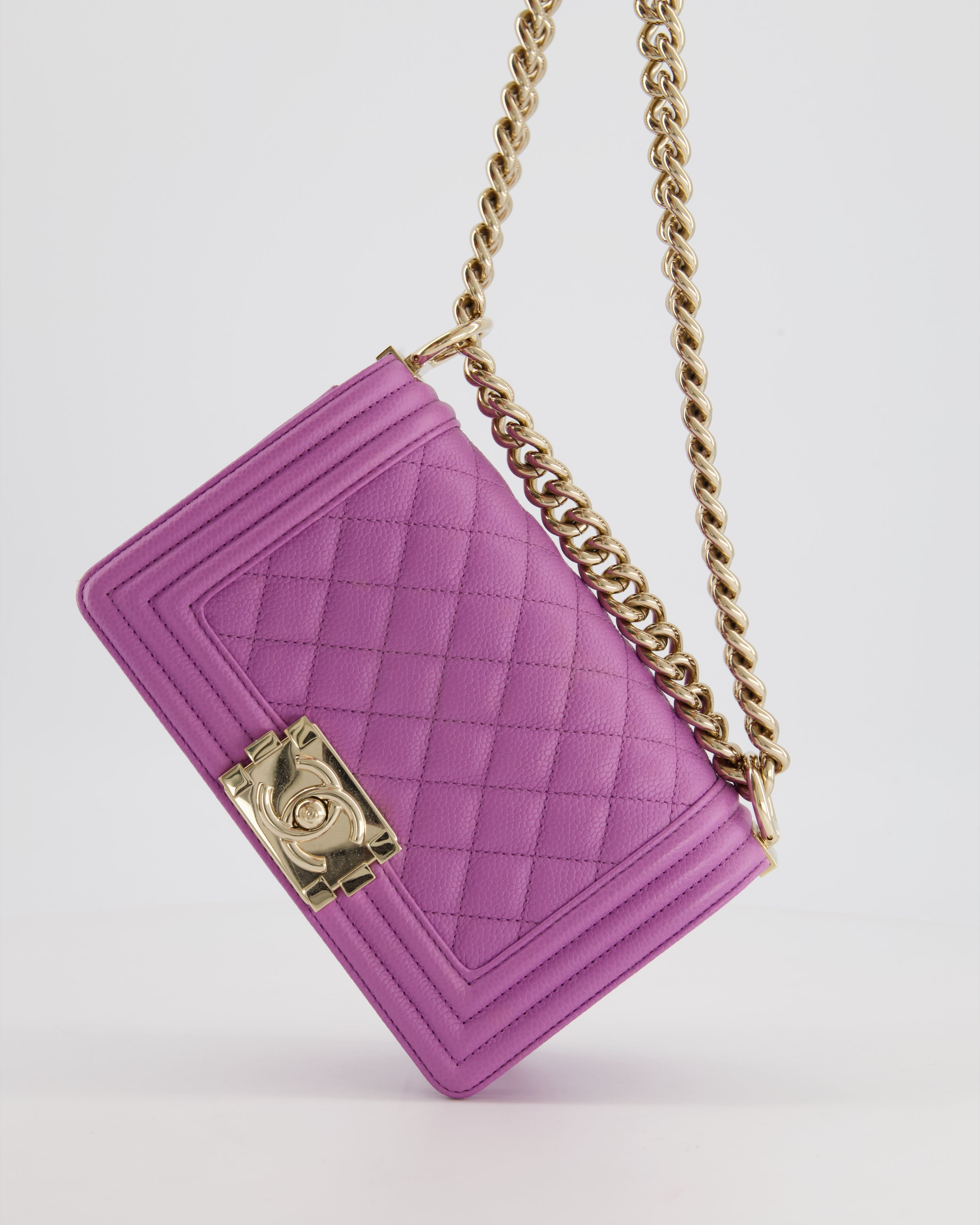 Chanel Purple Small Boy Bag in Lambskin Leather with Champagne Gold Hardware