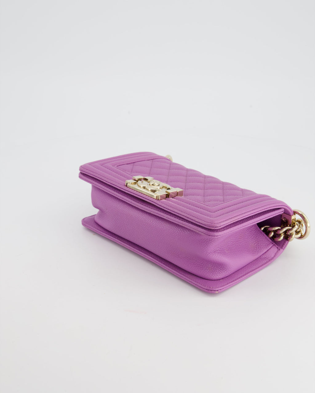 Chanel Purple Small Boy Bag in Lambskin Leather with Champagne Gold Hardware