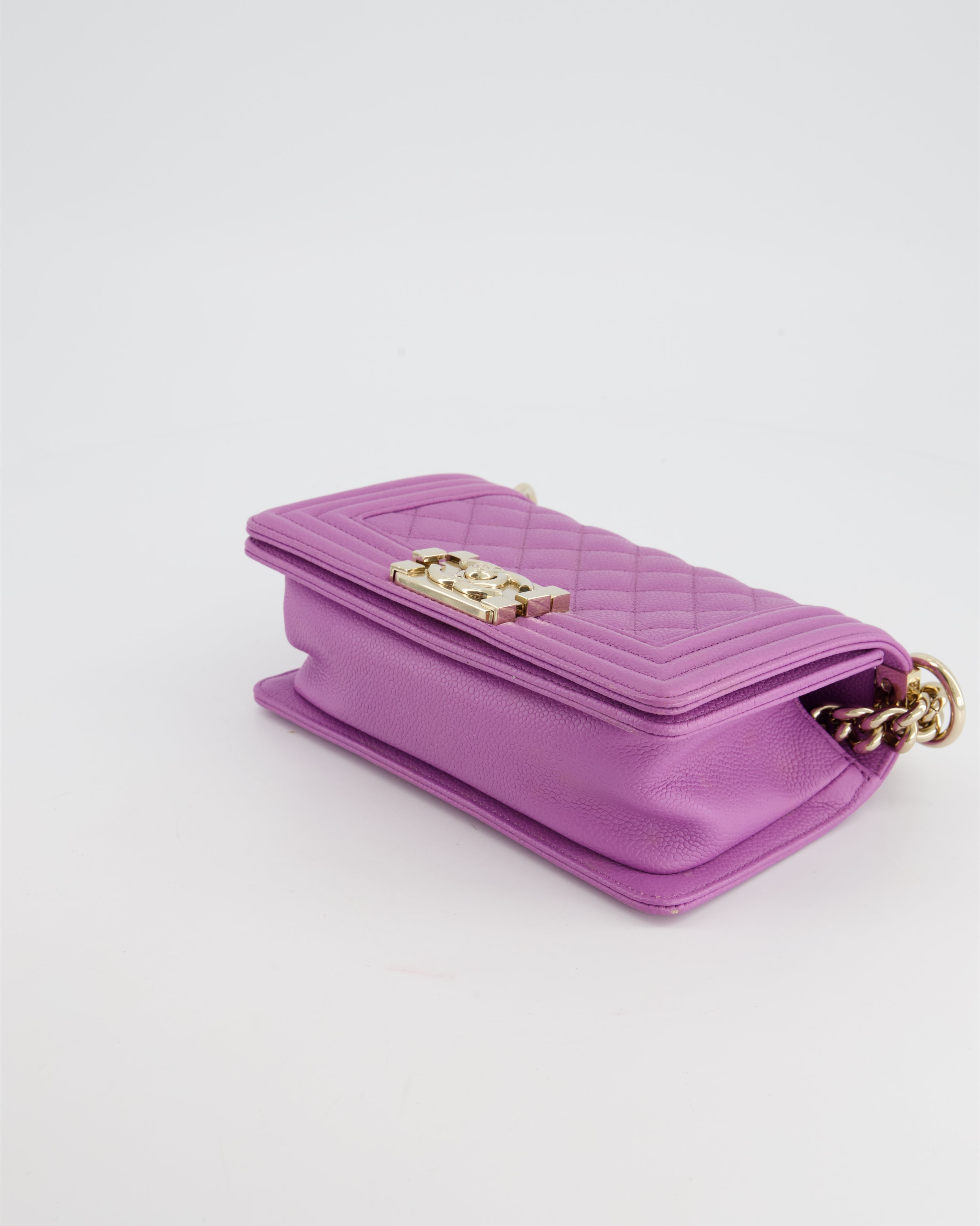 Chanel Purple Small Boy Bag in Lambskin Leather with Champagne Gold Hardware