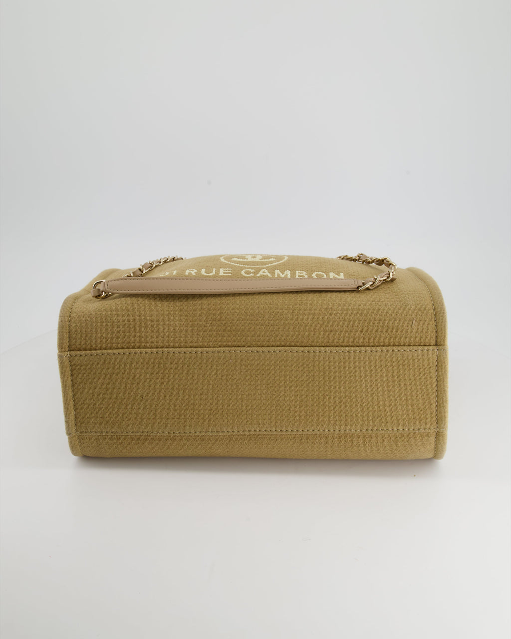 Chanel Dark Beige Canvas Small Deauville Tote Bag with CC Logo Print and Champagne Gold Hardware