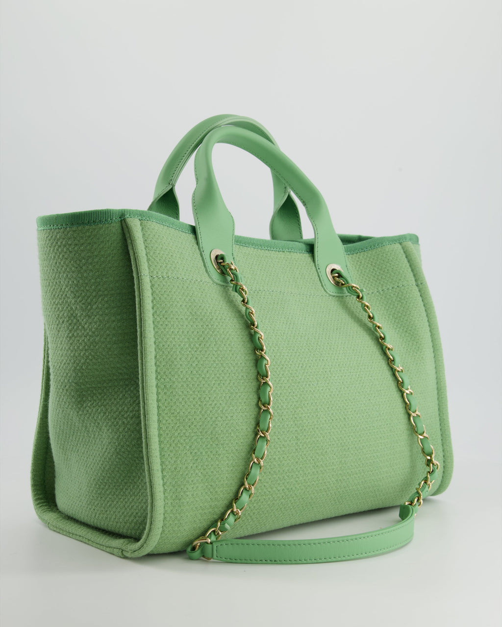 Chanel Pistachio Green Canvas Small Deauville Tote Bag with Champagne Gold Hardware