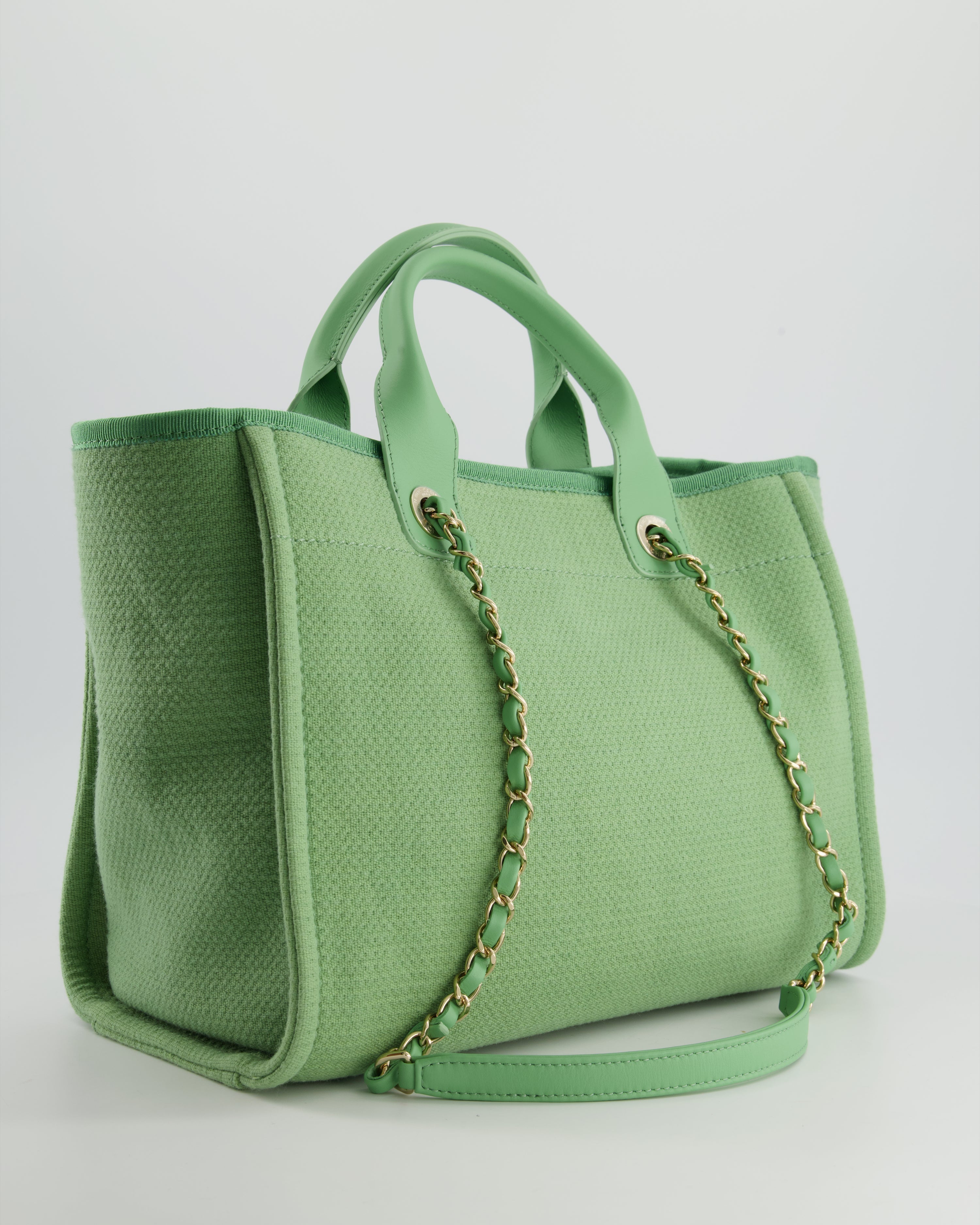 Chanel Pistachio Green Canvas Small Deauville Tote Bag with Champagne Gold Hardware