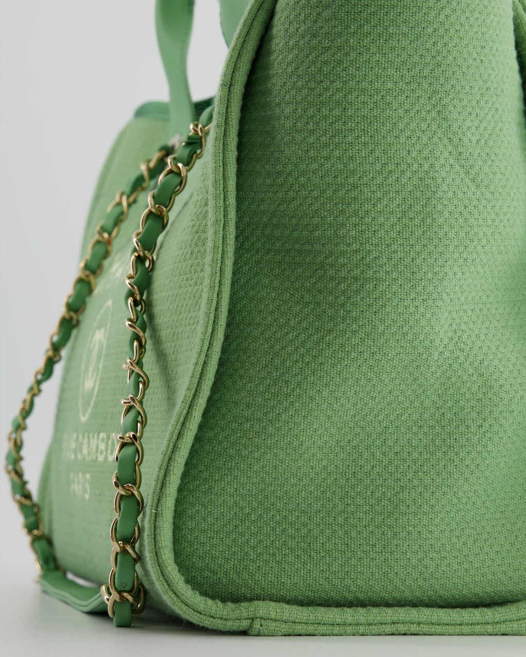 Chanel Pistachio Green Canvas Small Deauville Tote Bag with Champagne Gold Hardware