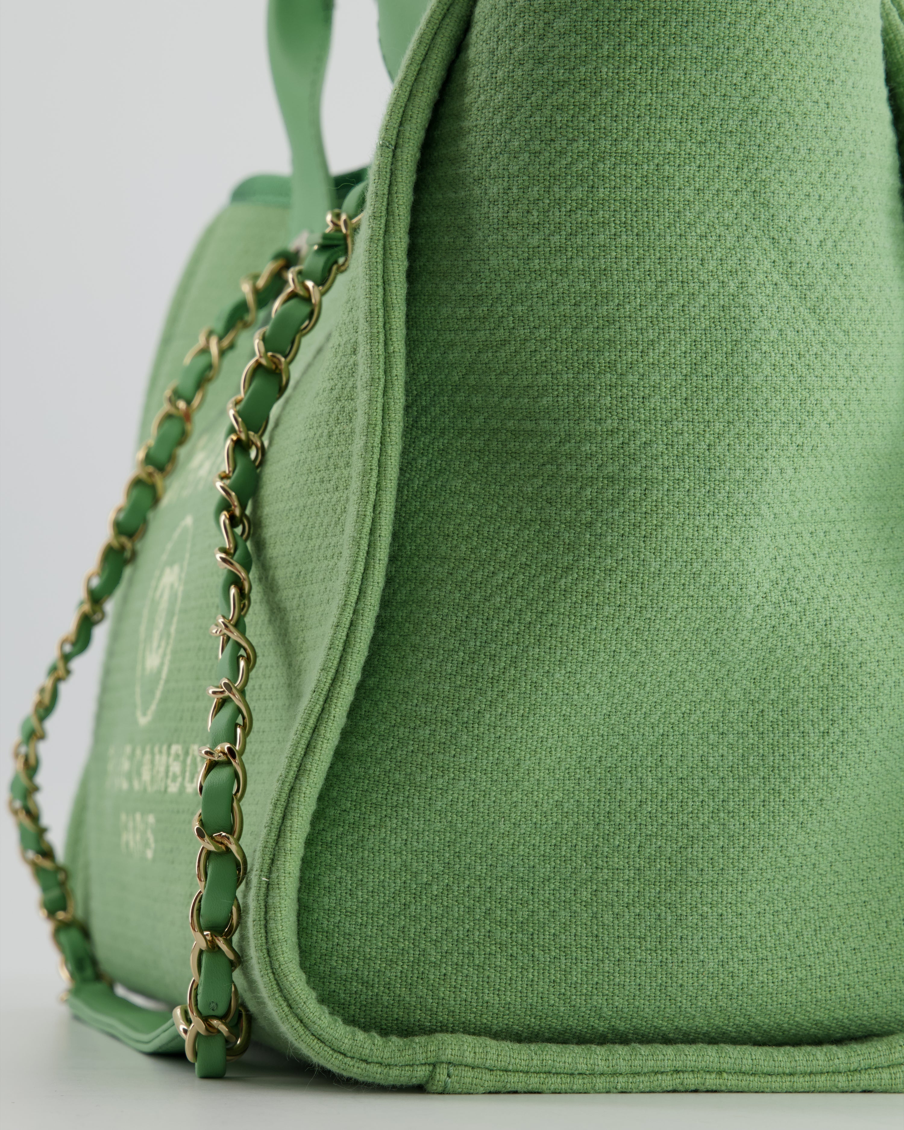 Chanel Pistachio Green Canvas Small Deauville Tote Bag with Champagne Gold Hardware